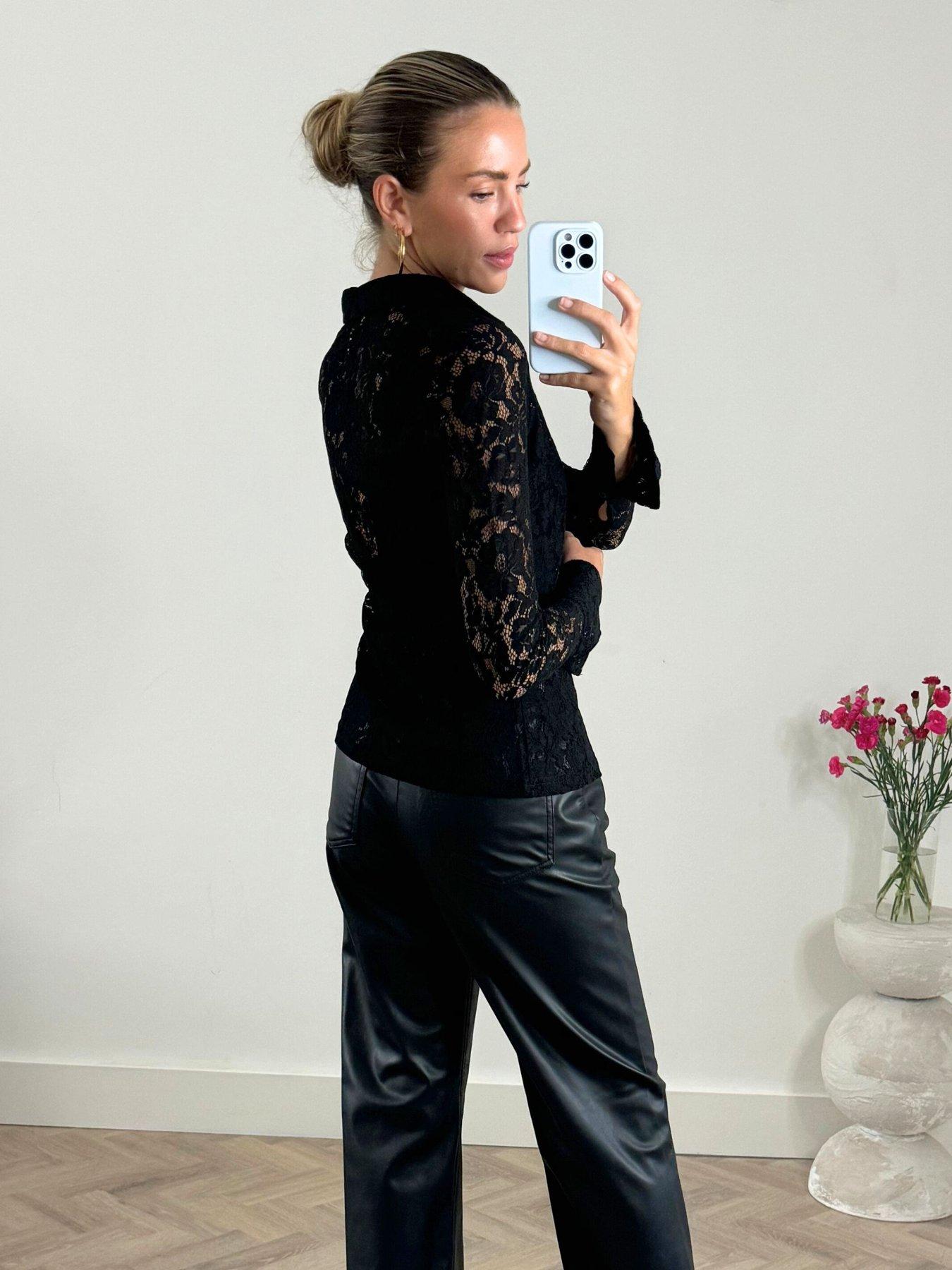  image of style-cheat-lace-button-shirt-black
