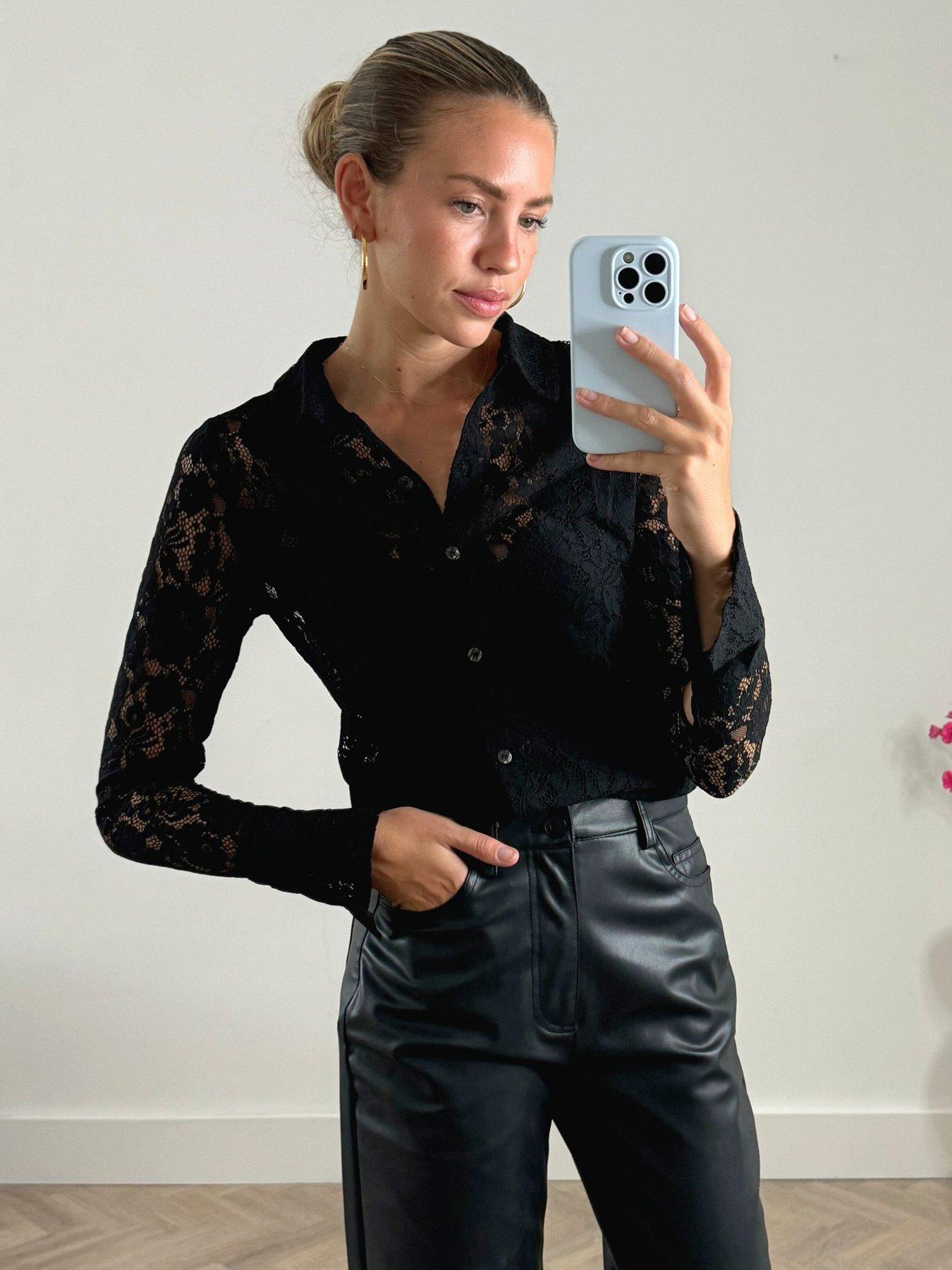  image of style-cheat-lace-button-shirt-black