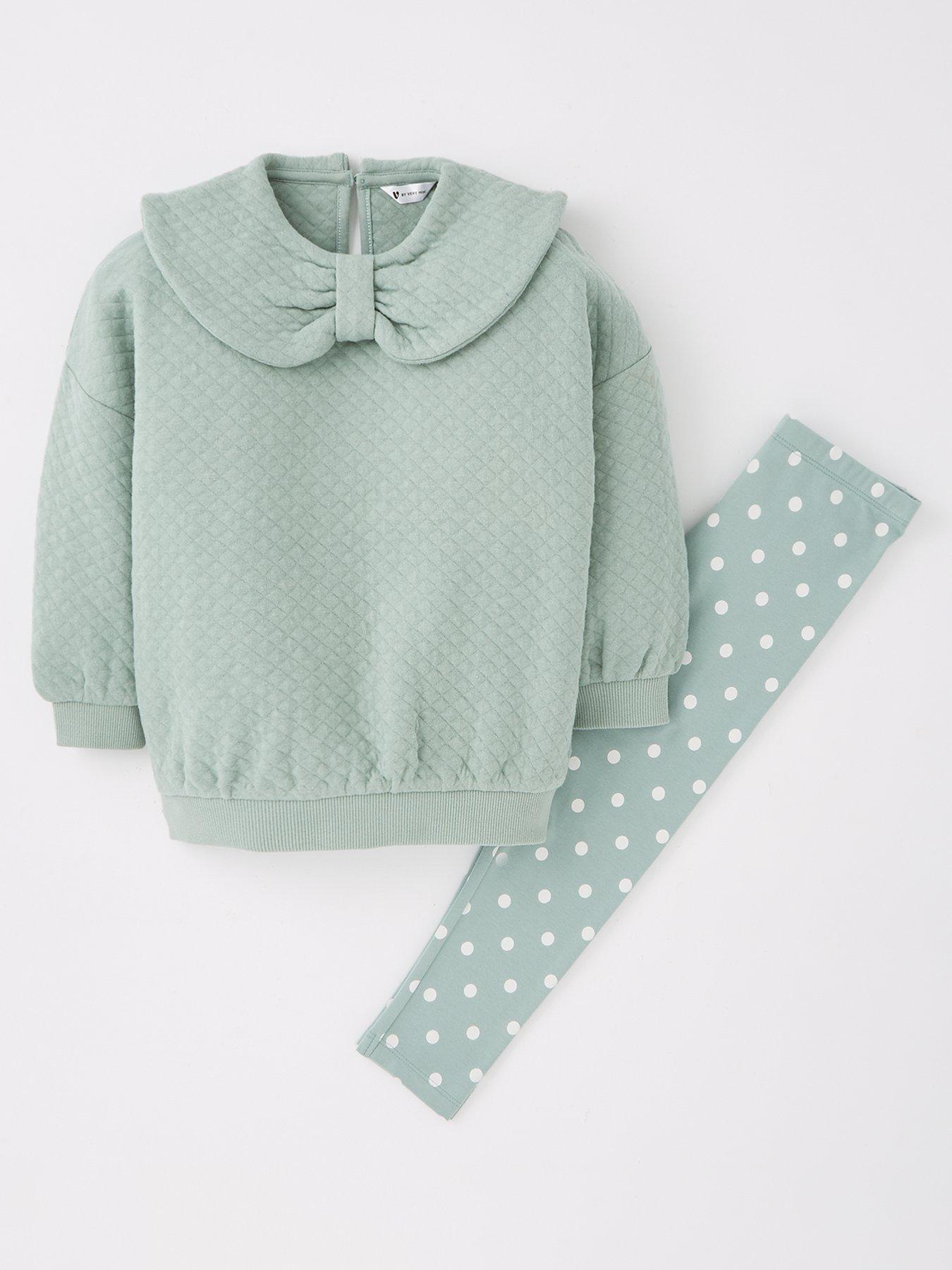 Image 1 of 4 of Mini V by Very Girls Bow Collar Quilted Sweatshirt And Legging Set - Multi