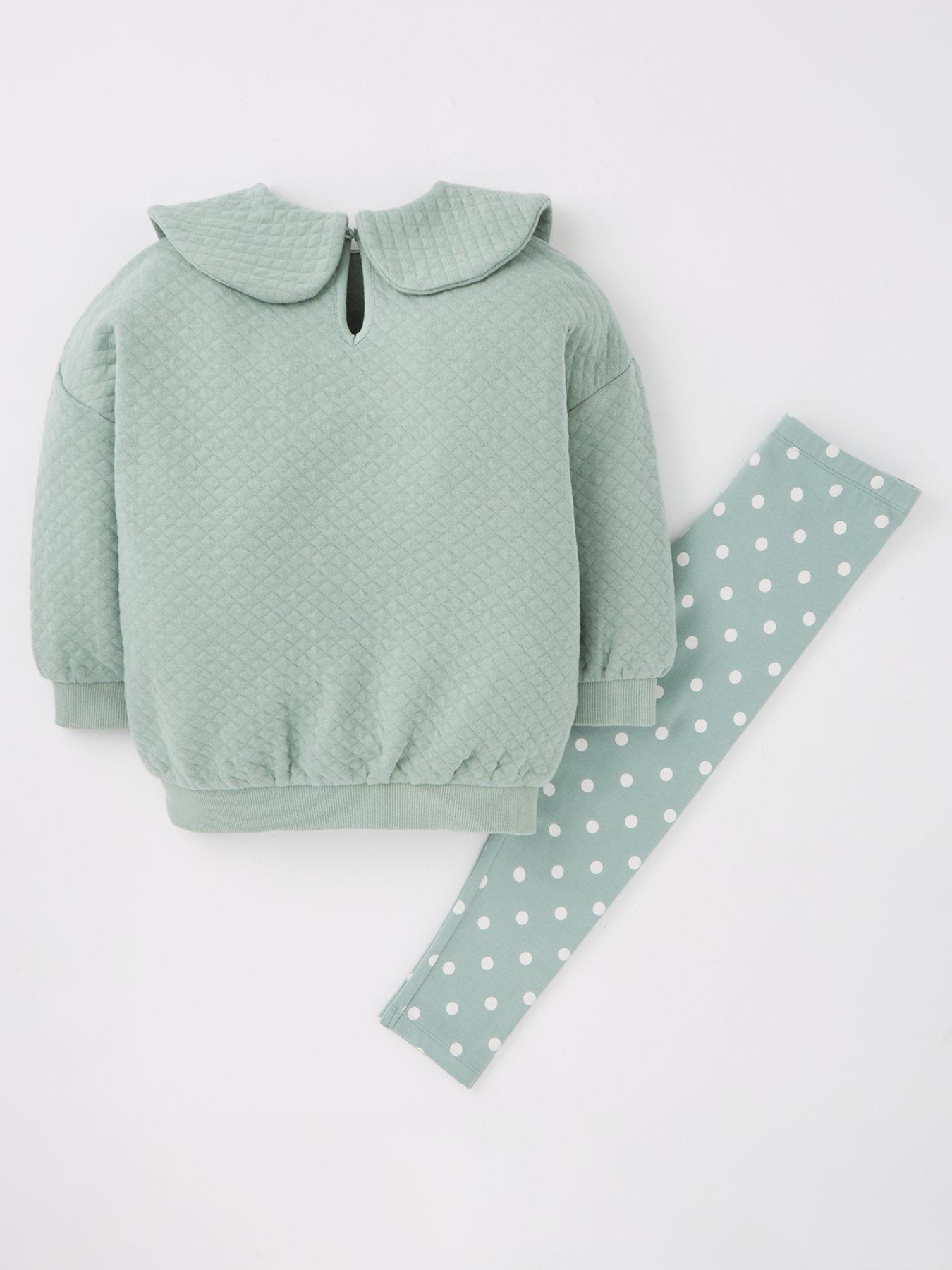 Image 2 of 4 of Mini V by Very Girls Bow Collar Quilted Sweatshirt And Legging Set - Multi