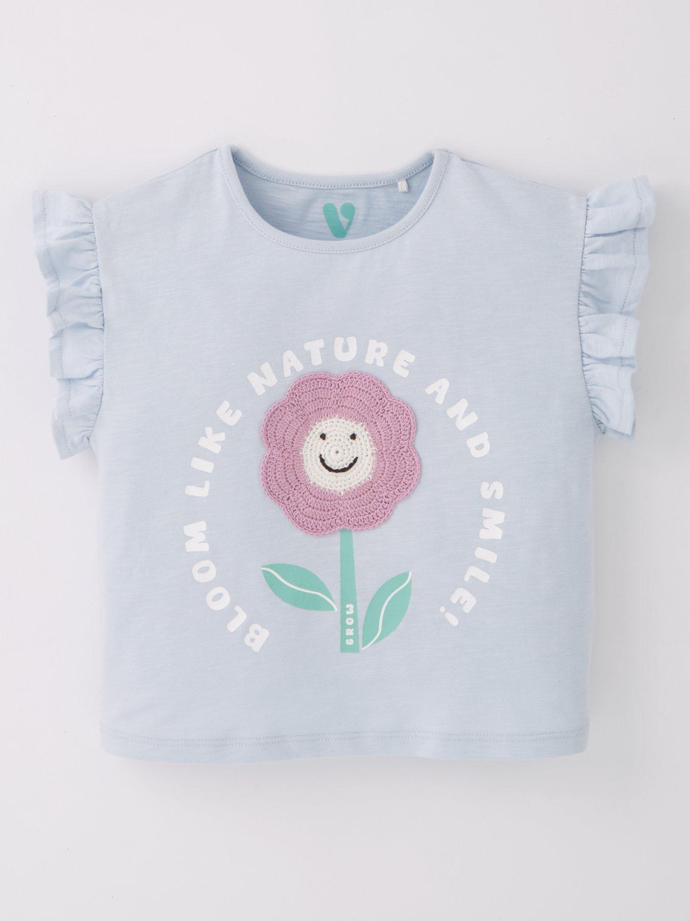 Mini V by Very Girls Frill Crochet Flower T-Shirt - Blue