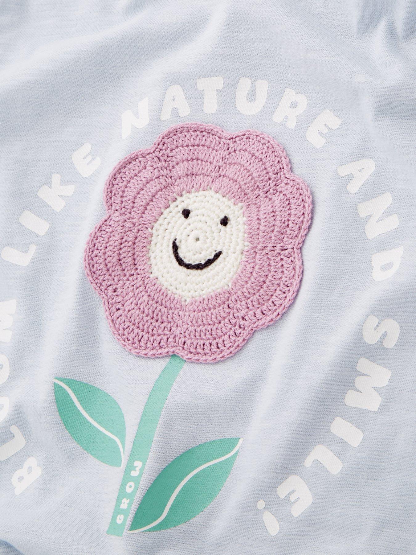  image of mini-v-by-very-girls-frill-crochet-flower-t-shirt-blue