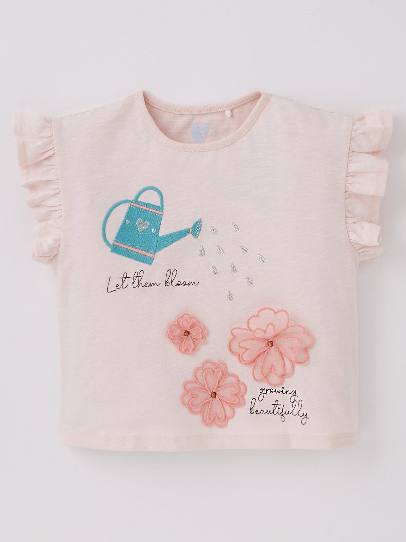 Campana Girls Serena Frilly T-Shirt - Drifting Flowers Print - Yellow
