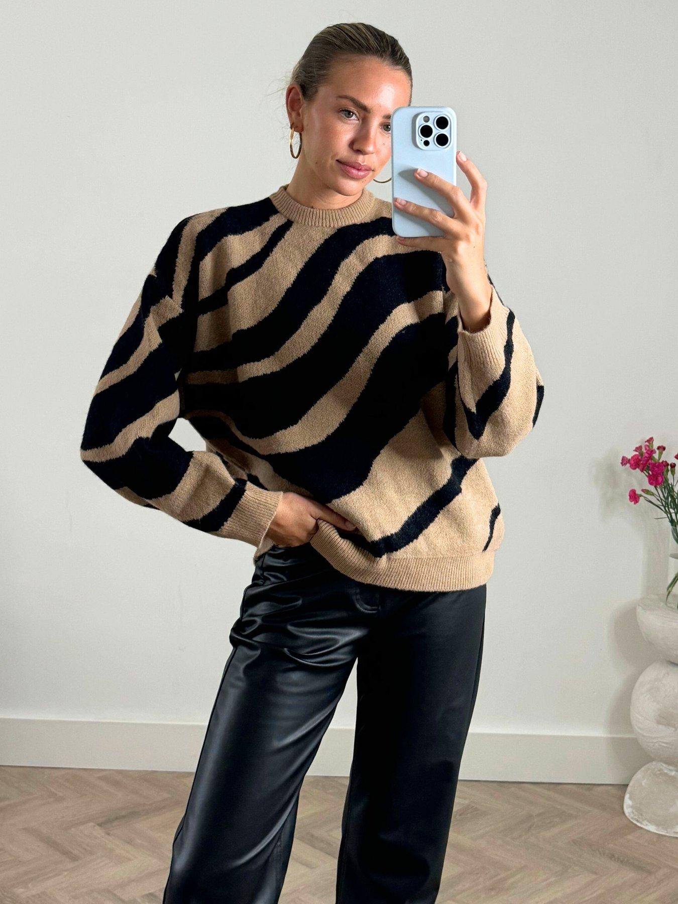 undefined Zebra Print Knitted Jumper - Black/Stone