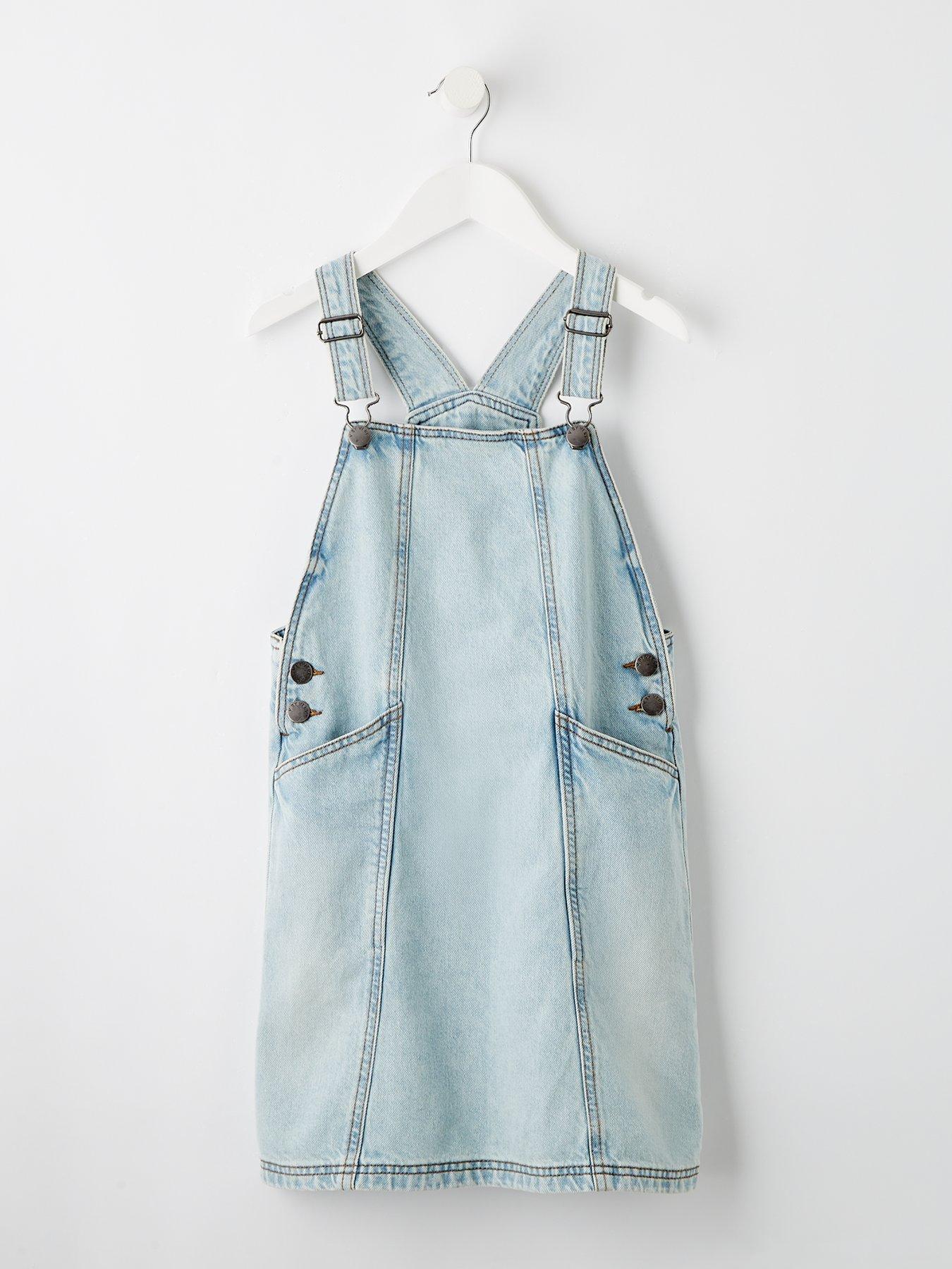 V by Very Girls Denim Pinafore - Blue
