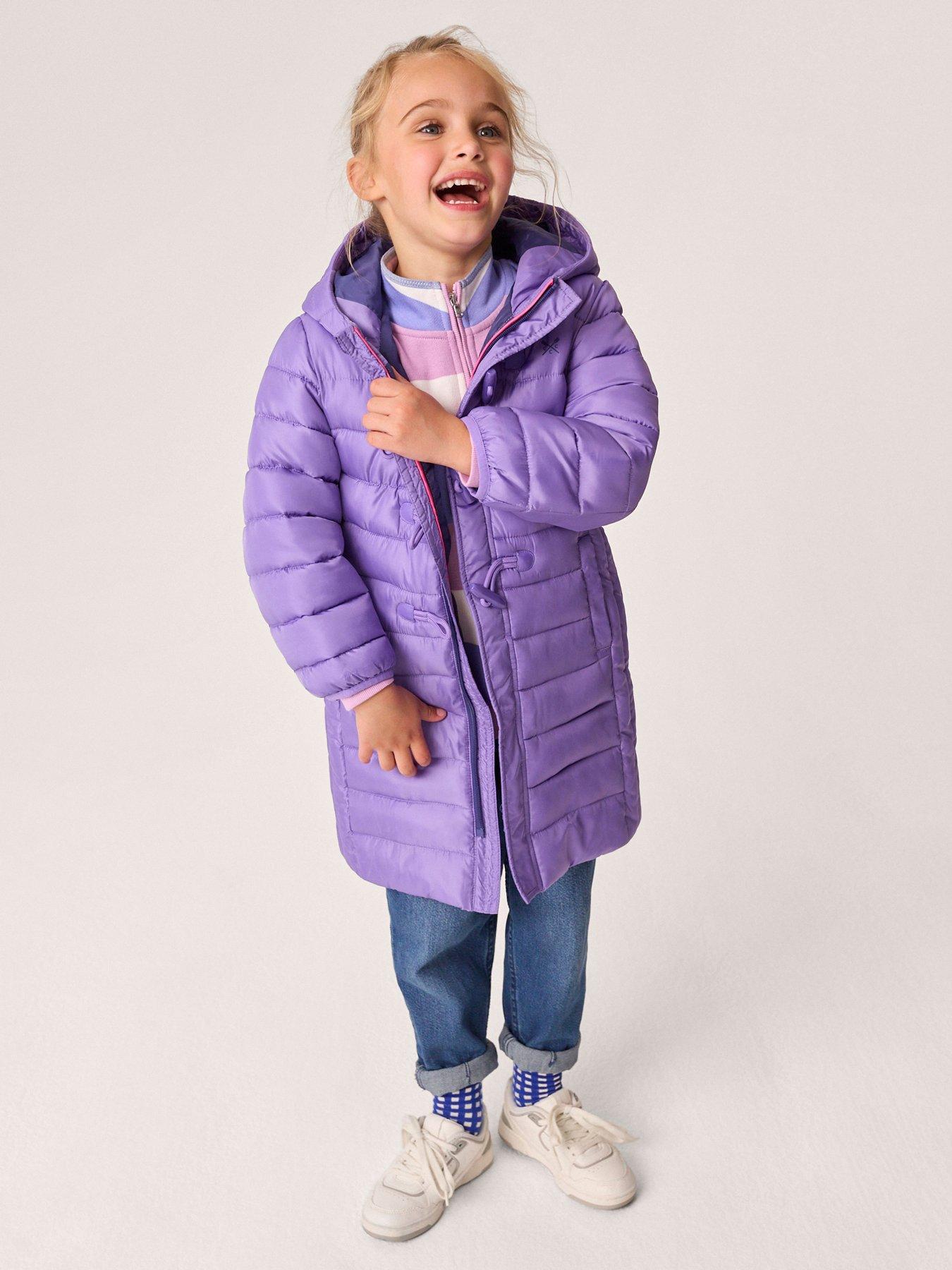 Crew Clothing Girls Lightweight Printed Longline Padded Coat Bright Pink littlewoods