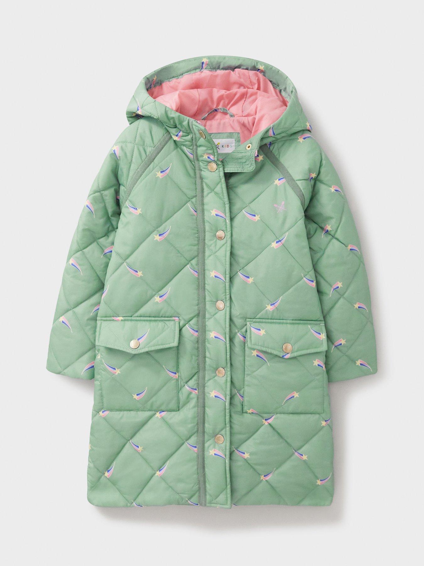 Crew Clothing Girls Shower Resistant Quilted Padded Jacket Light Green littlewoods