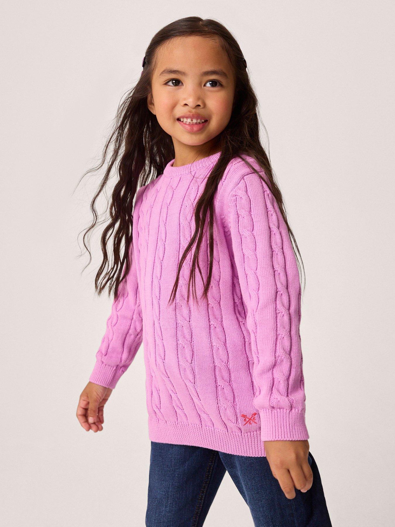  image of crew-clothing-girls-heritage-cablenbspcrew-neck-jumper-pink