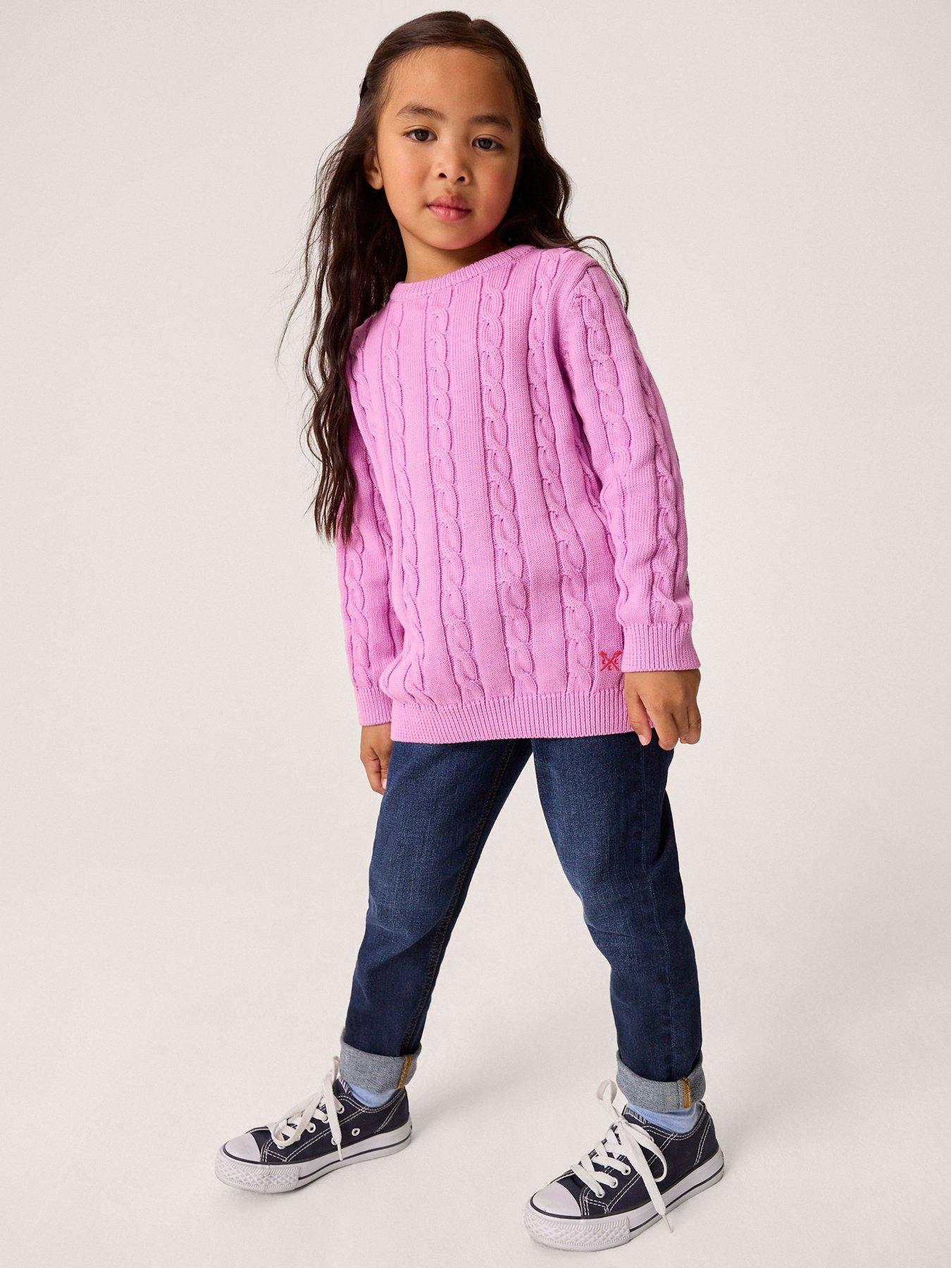  image of crew-clothing-girls-heritage-cablenbspcrew-neck-jumper-pink