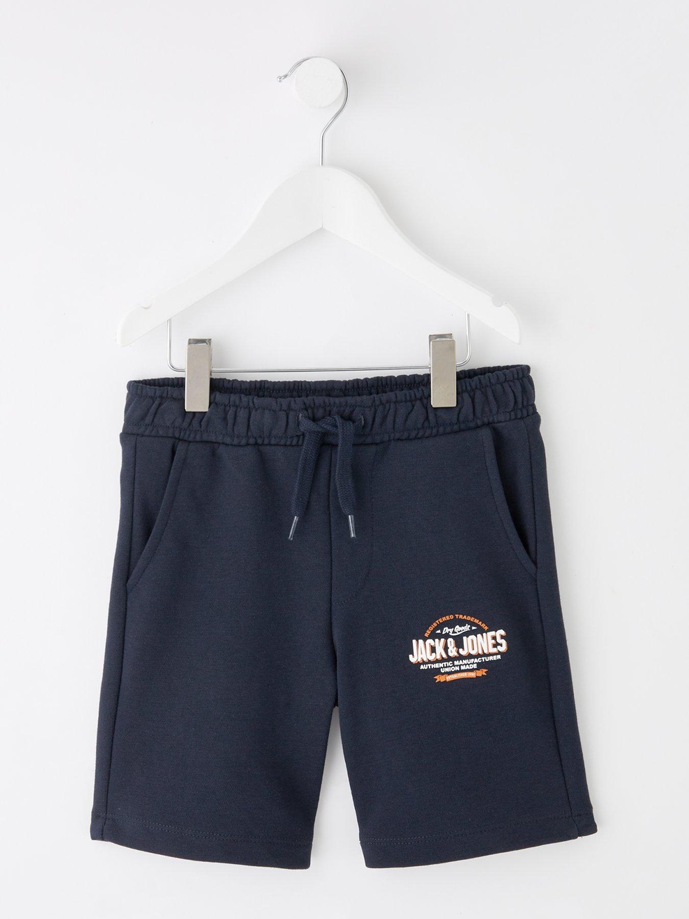front image of jack-jones-mini-younger-boys-logo-sweat-shorts-blazer-navy