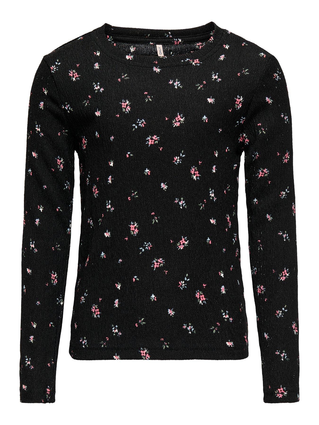  image of only-kids-girls-floral-long-sleeve-t-shirt-black