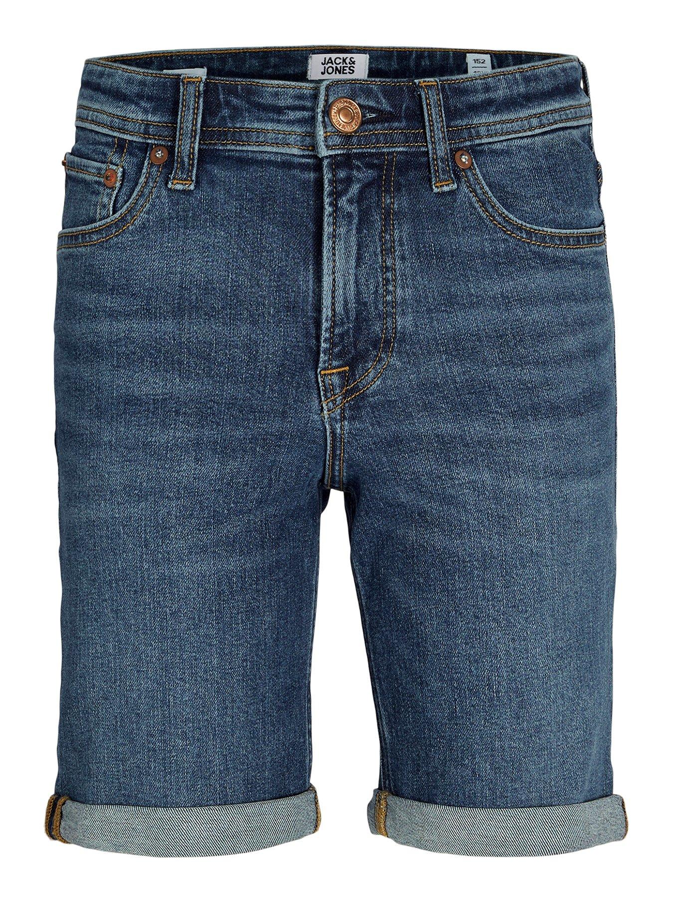 front image of jack-jones-junior-boys-rick-original-denim-shorts-dark-blue