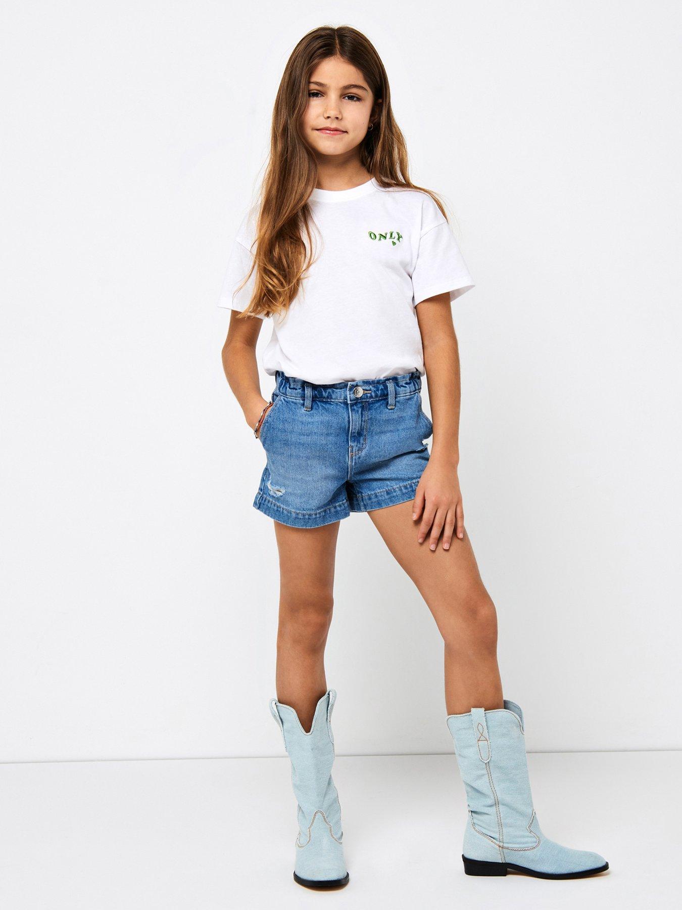  image of only-kids-girls-comet-wide-leg-denim-shorts