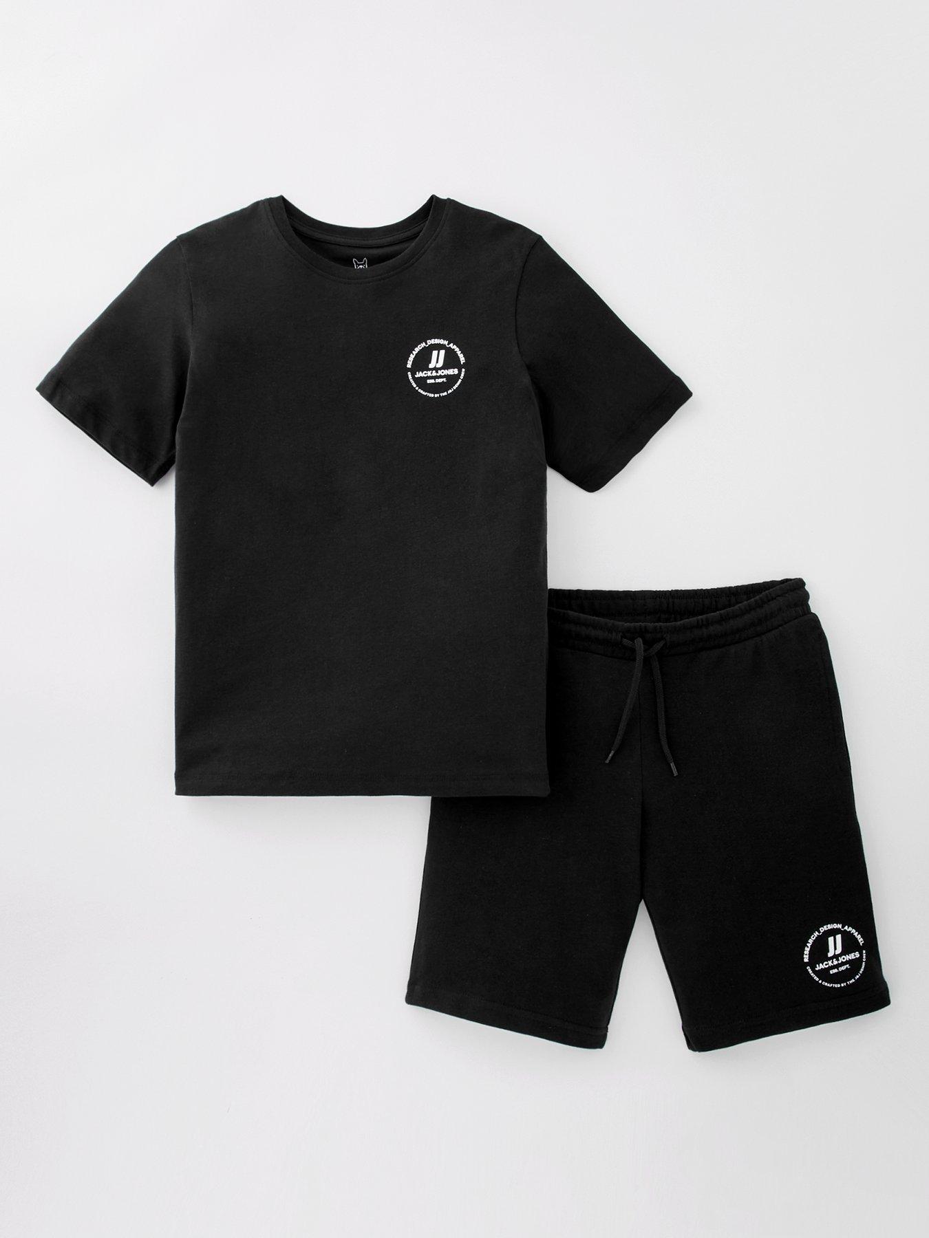  image of jack-jones-junior-boys-swift-short-sleeve-t-shirt-and-shorts-set-black