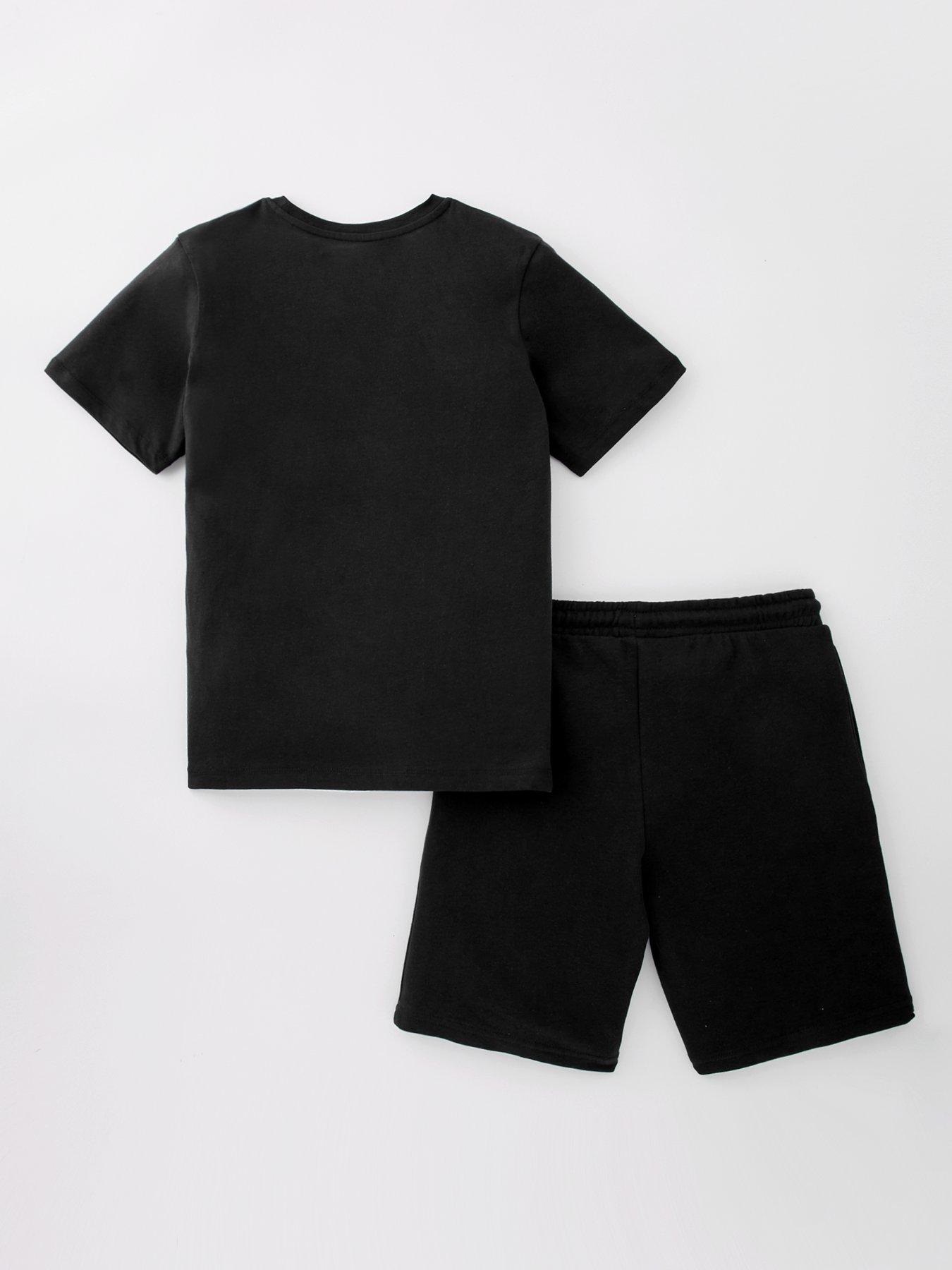  image of jack-jones-junior-boys-swift-short-sleeve-t-shirt-and-shorts-set-black
