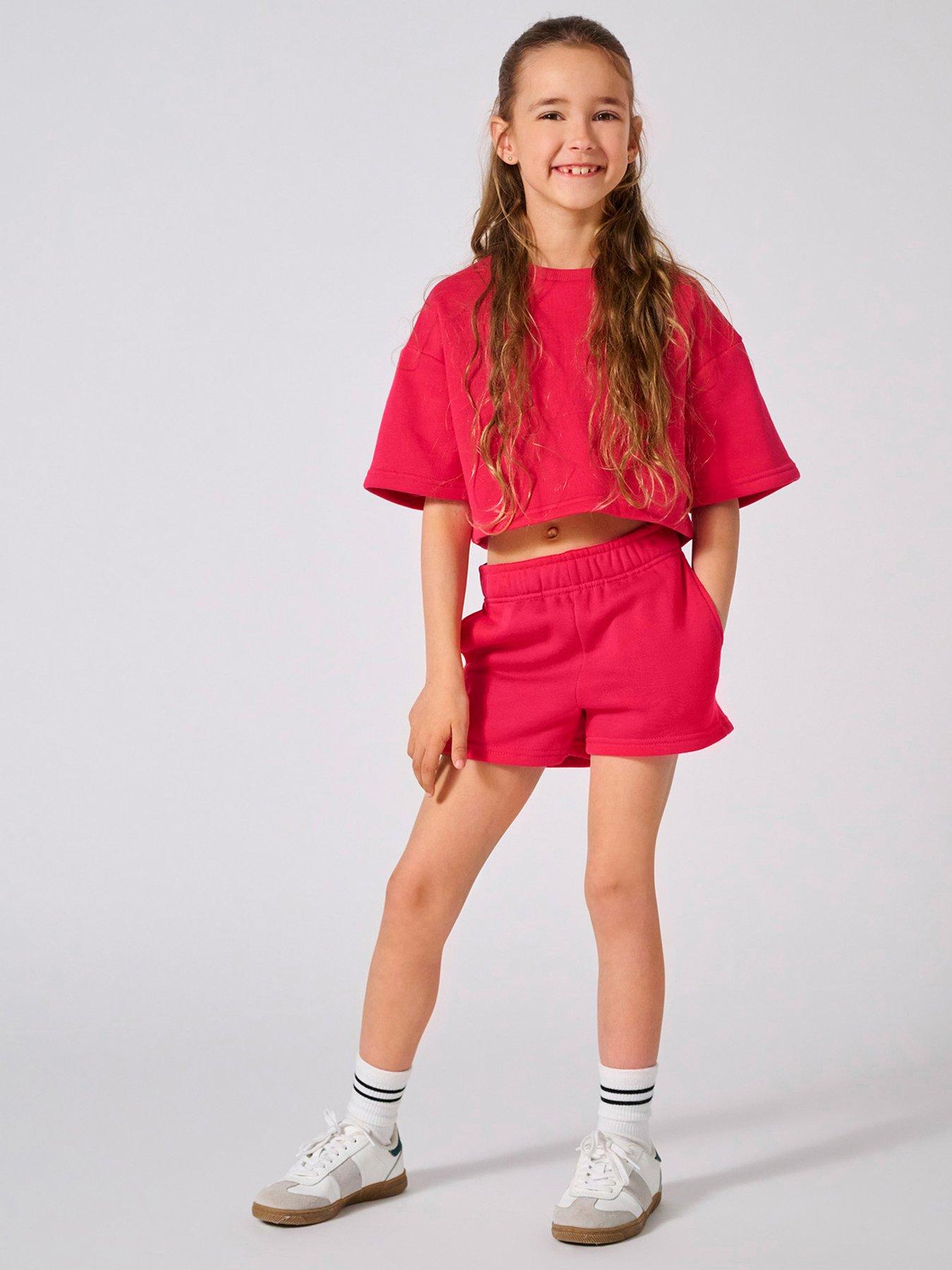 Image 1 of 4 of Only Kids Girls Short Sleeve Sweat Co-Ord T-shirt - Raspberry