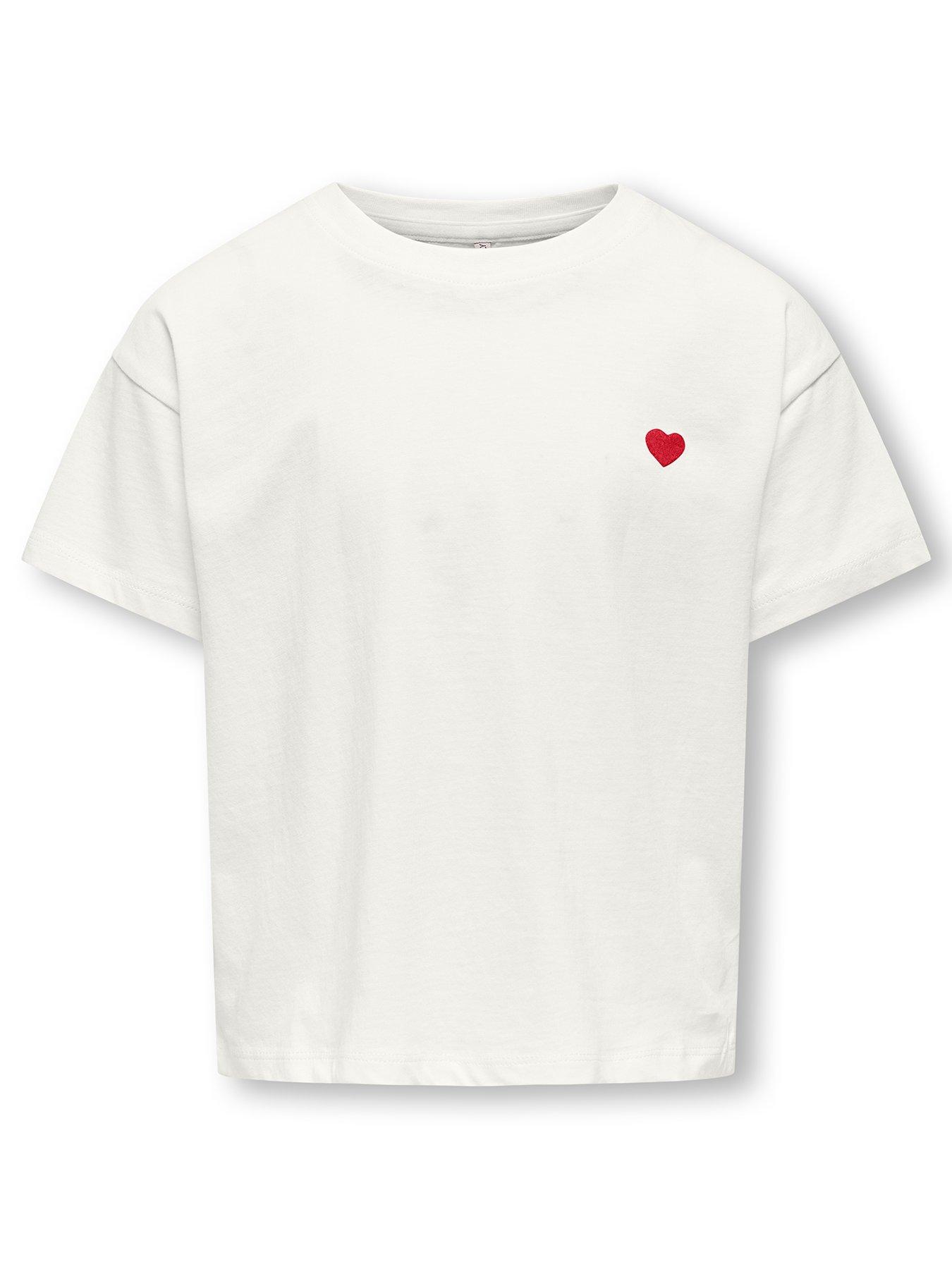  image of only-kids-girls-heart-print-short-sleeve-t-shirt-white