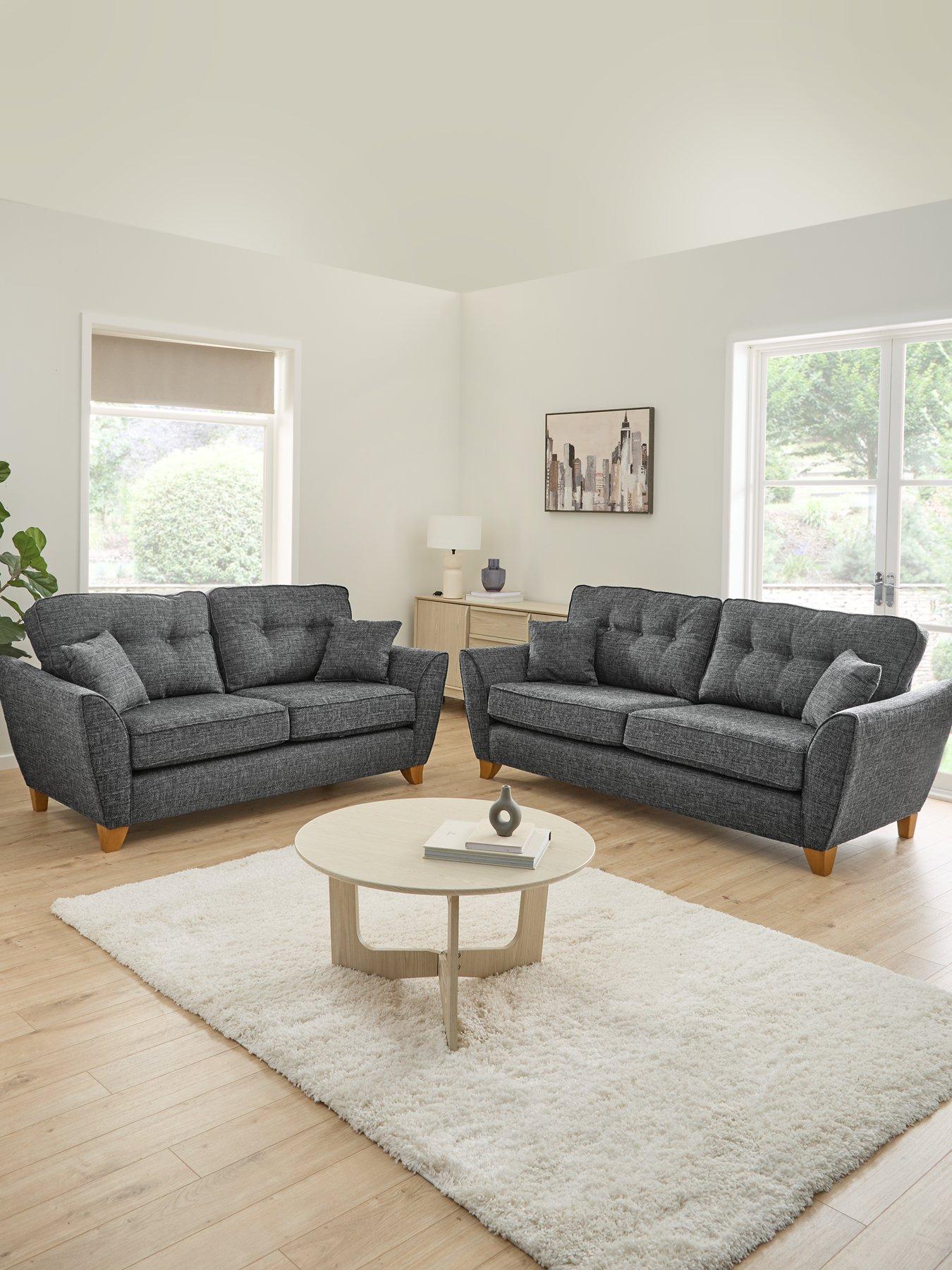 The Very Collection Halstow Fabric 3 Seater + 2 Seater Sofa Set (Buy  &  SAVE!) - Charcoal - Made to order in the UK