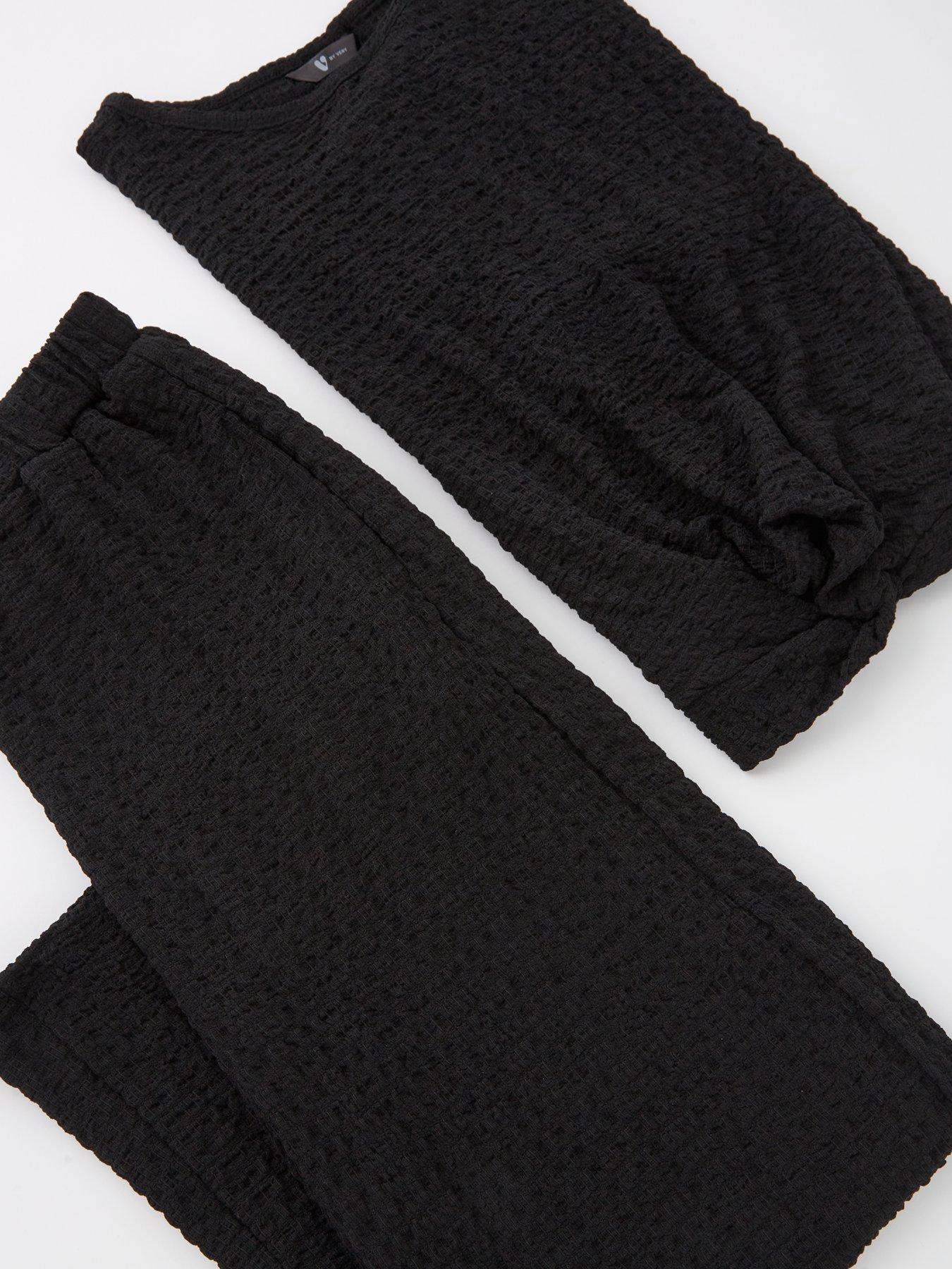  image of v-by-very-girls-textured-top-and-trouser-set-black