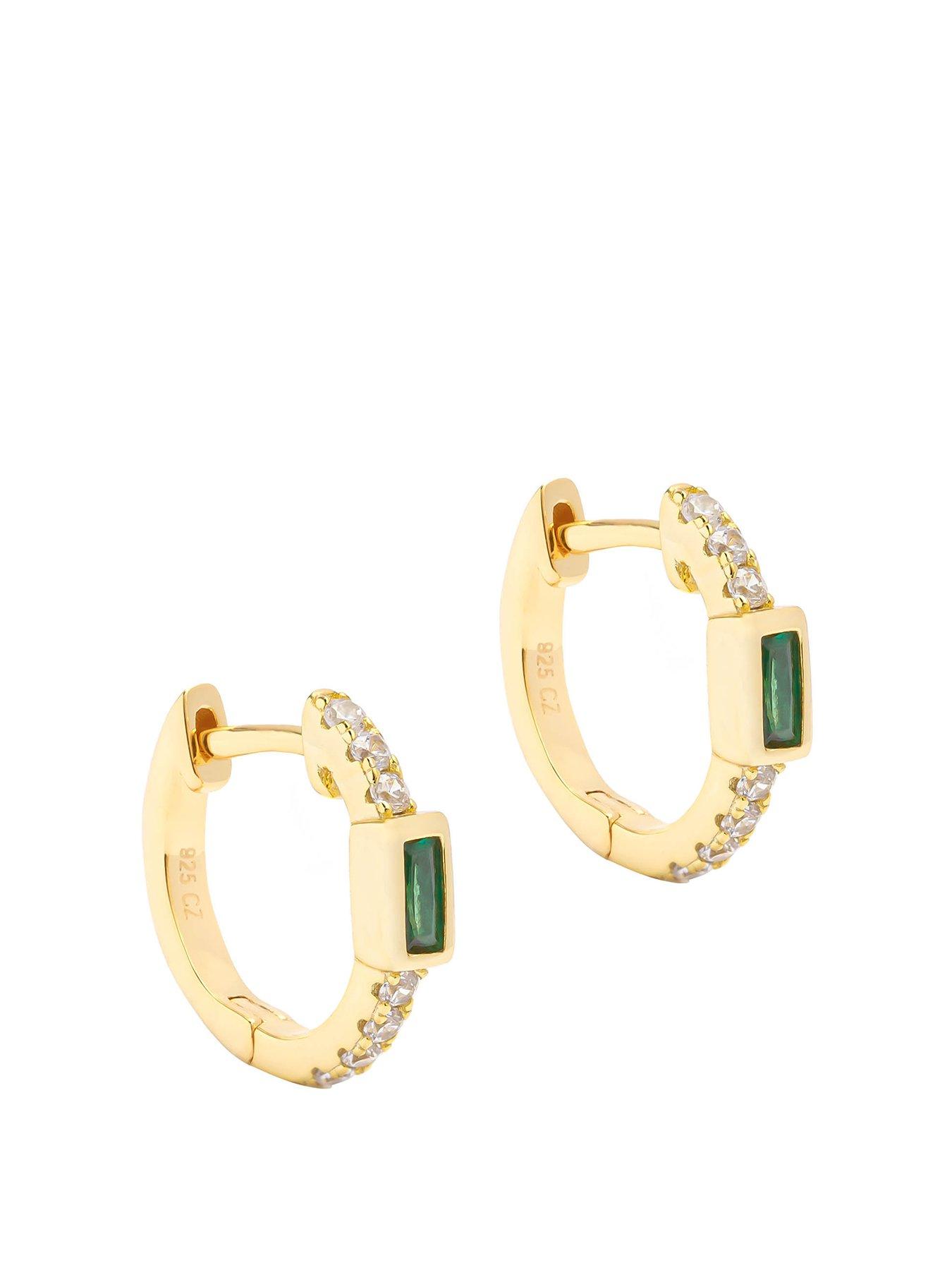 undefined 18ct Gold Plated Sterling Silver Emerald Green CZ Huggies