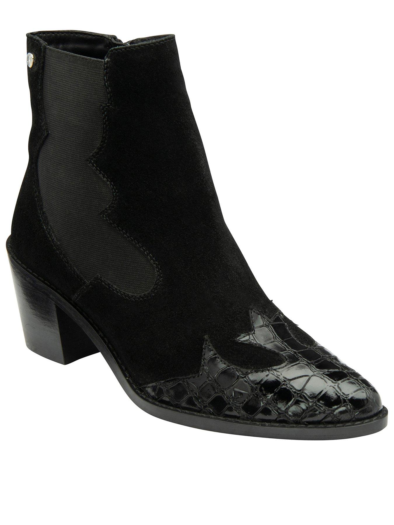 undefined Esk Suede Heeled Western Boot - Black