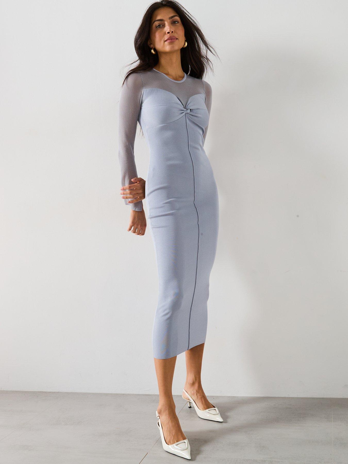  image of v-by-very-twist-front-compact-knit-bodycon-dress-blue