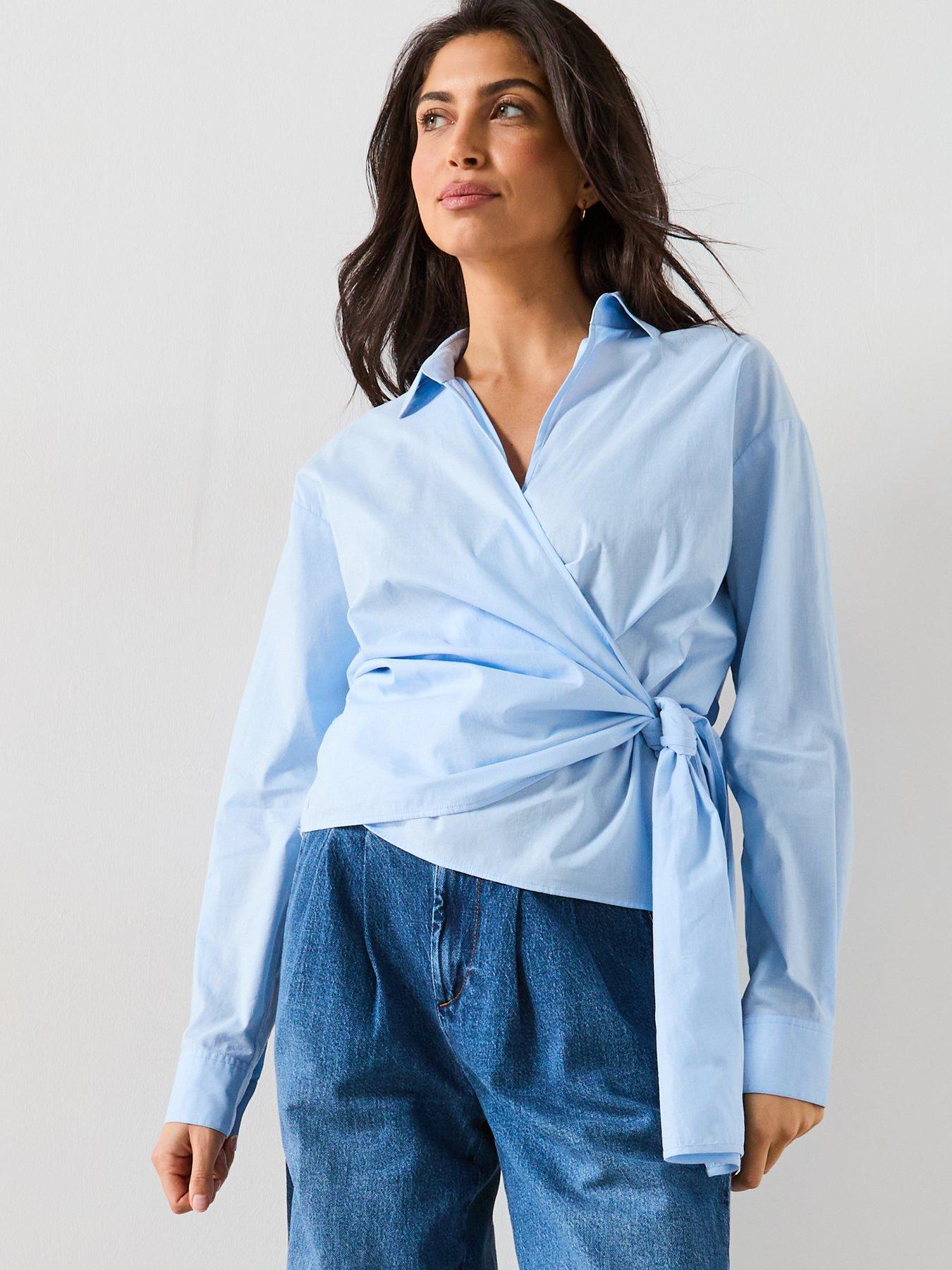  image of v-by-very-stripe-tie-side-cotton-shirt-blue