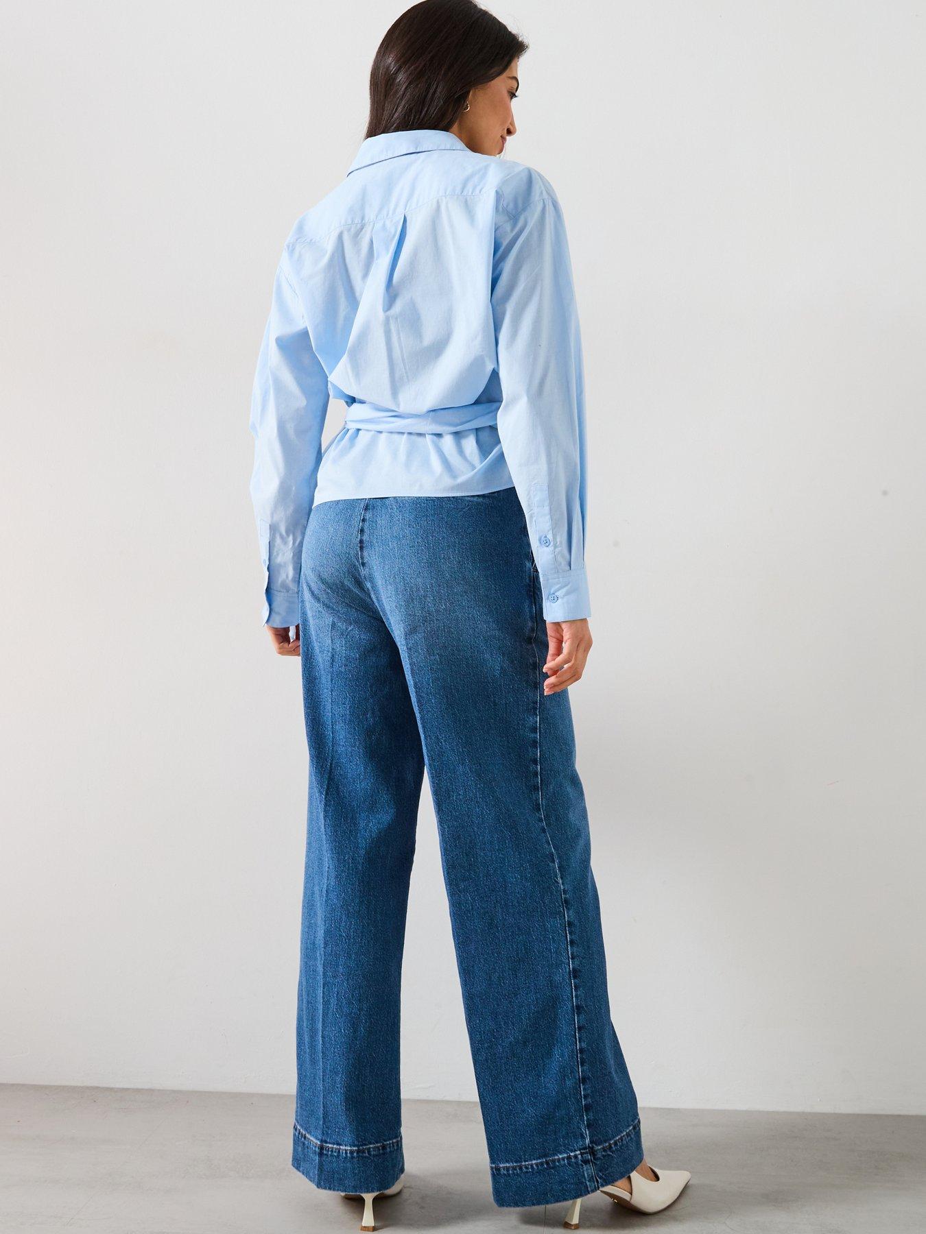  image of v-by-very-stripe-tie-side-cotton-shirt-blue
