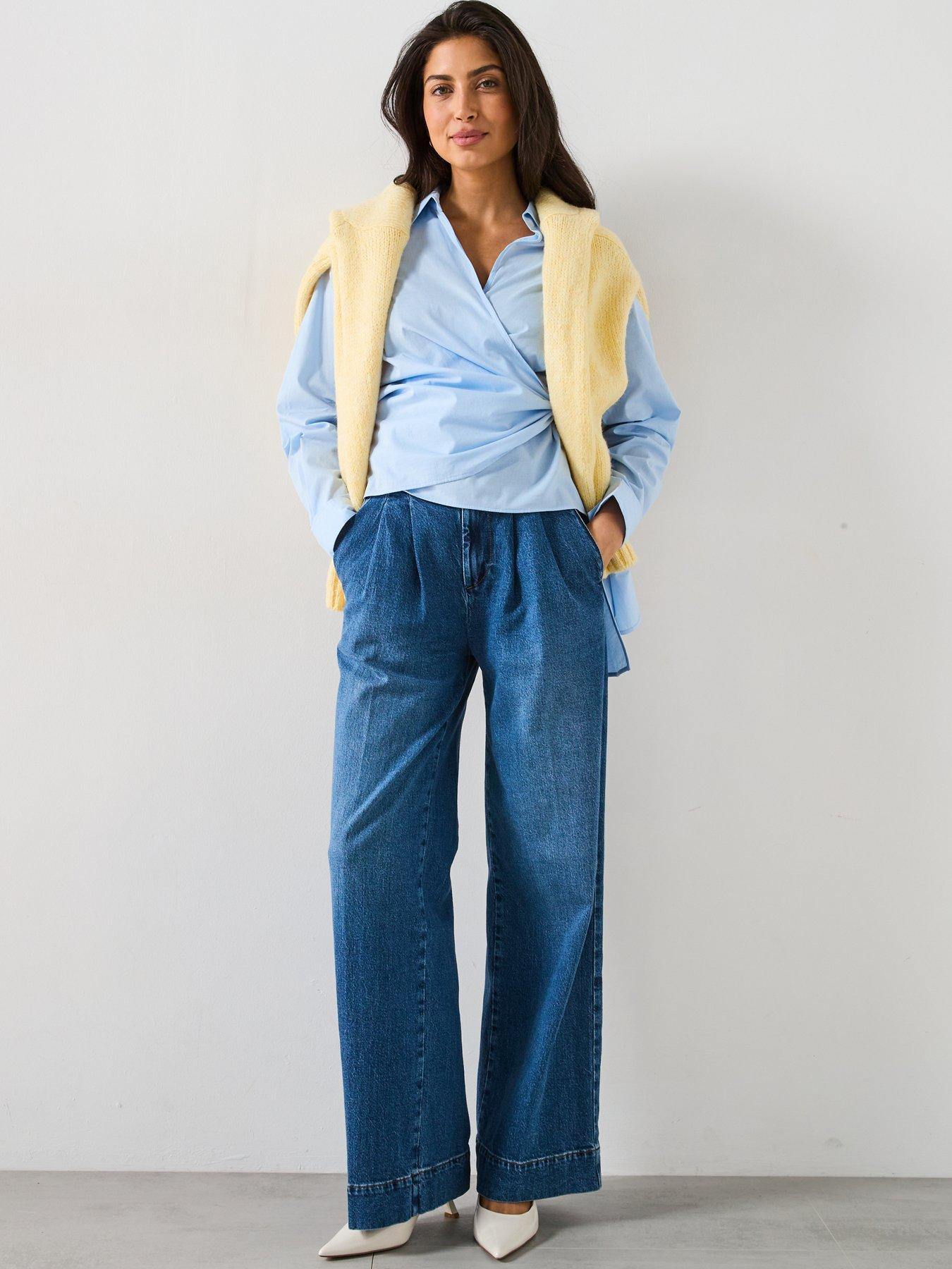 image of v-by-very-stripe-tie-side-cotton-shirt-blue