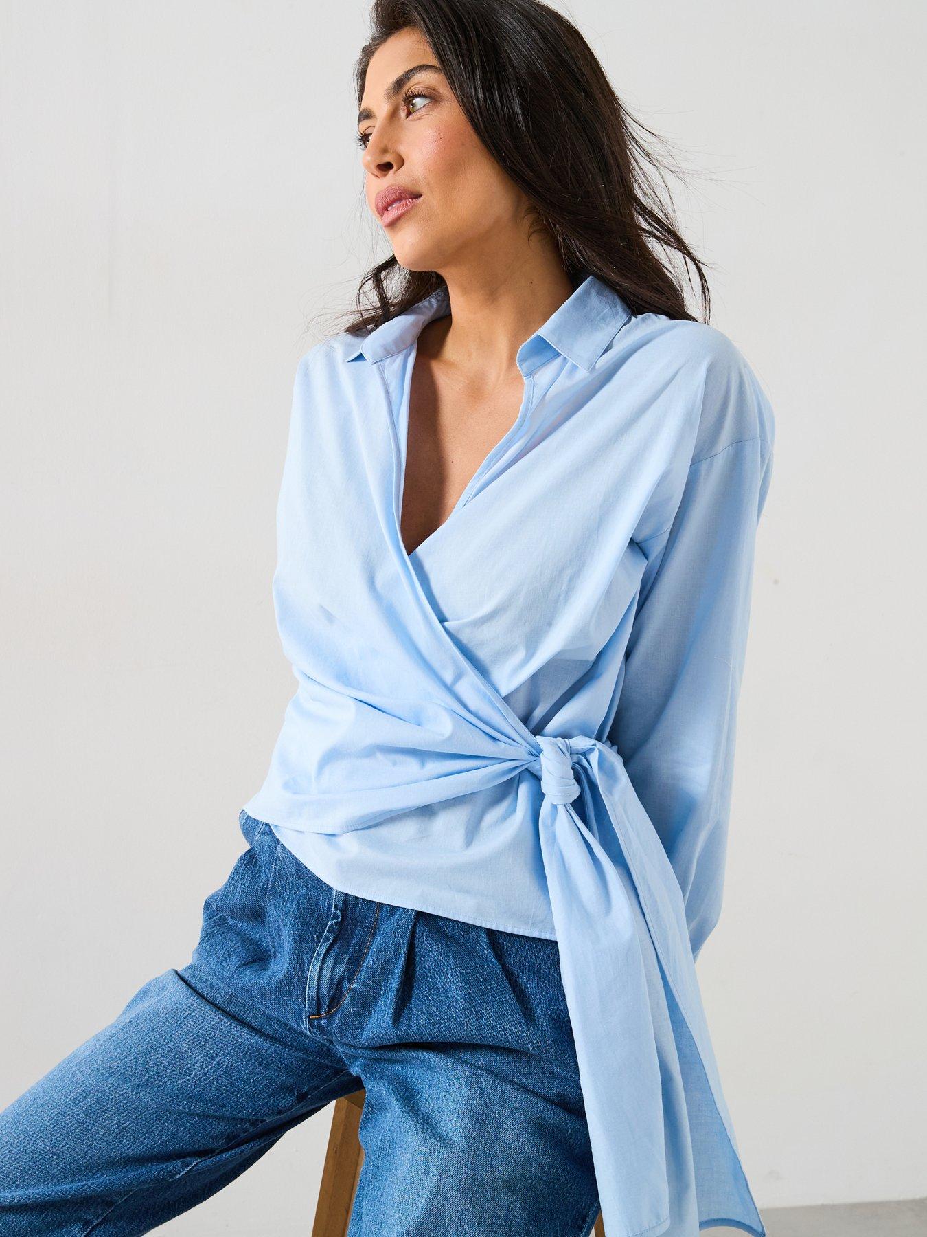  image of v-by-very-stripe-tie-side-cotton-shirt-blue