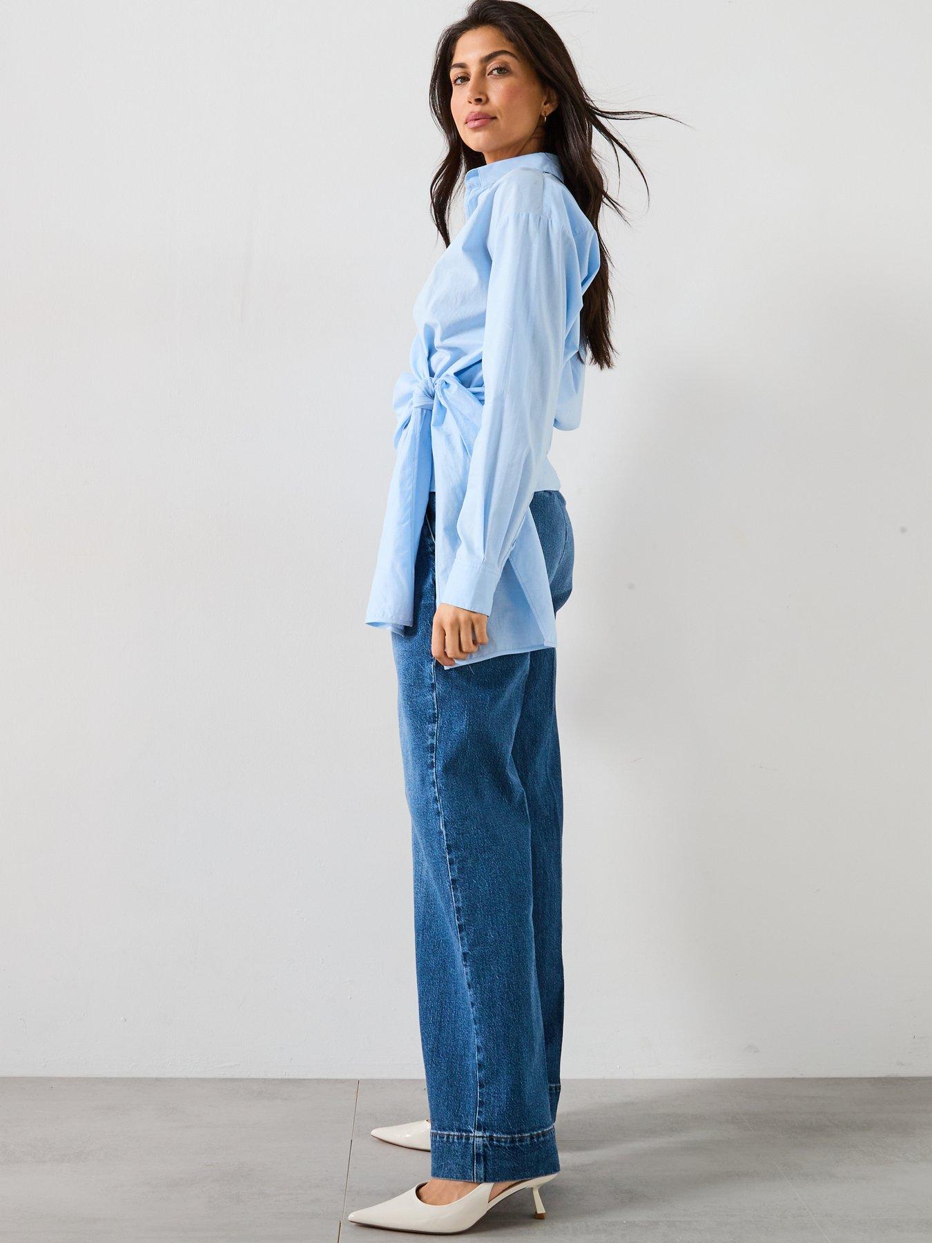  image of v-by-very-stripe-tie-side-cotton-shirt-blue