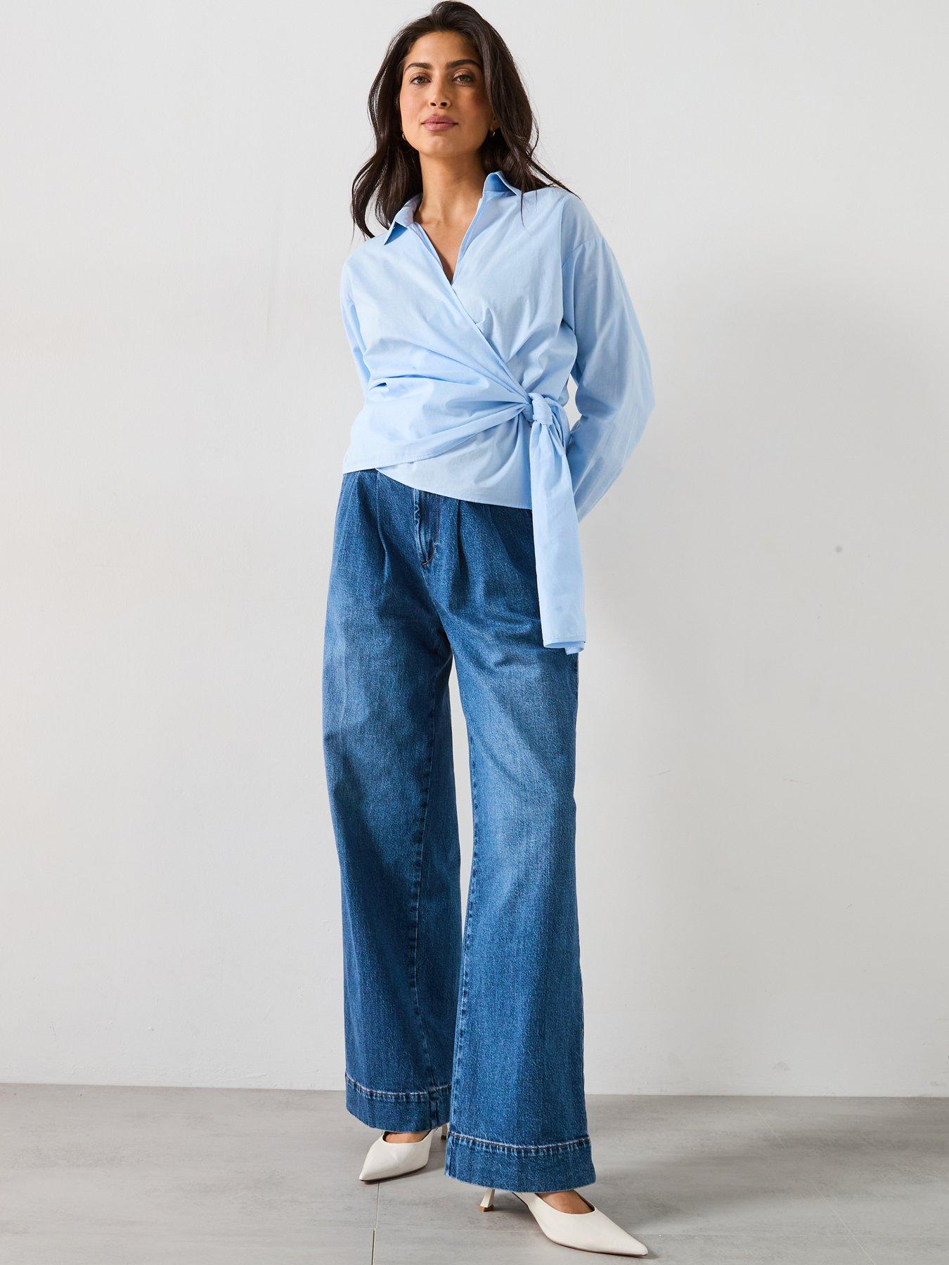  image of v-by-very-stripe-tie-side-cotton-shirt-blue