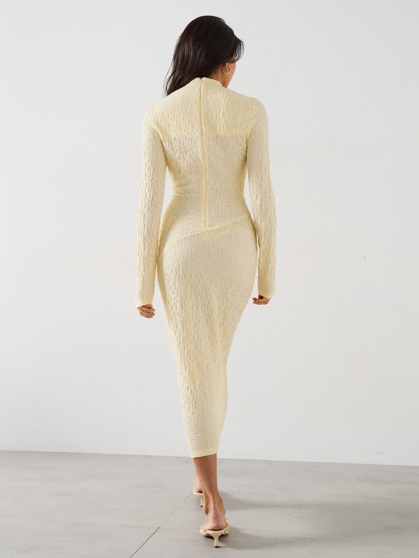  image of v-by-very-textured-cut-out-bodycon-dress-yellow