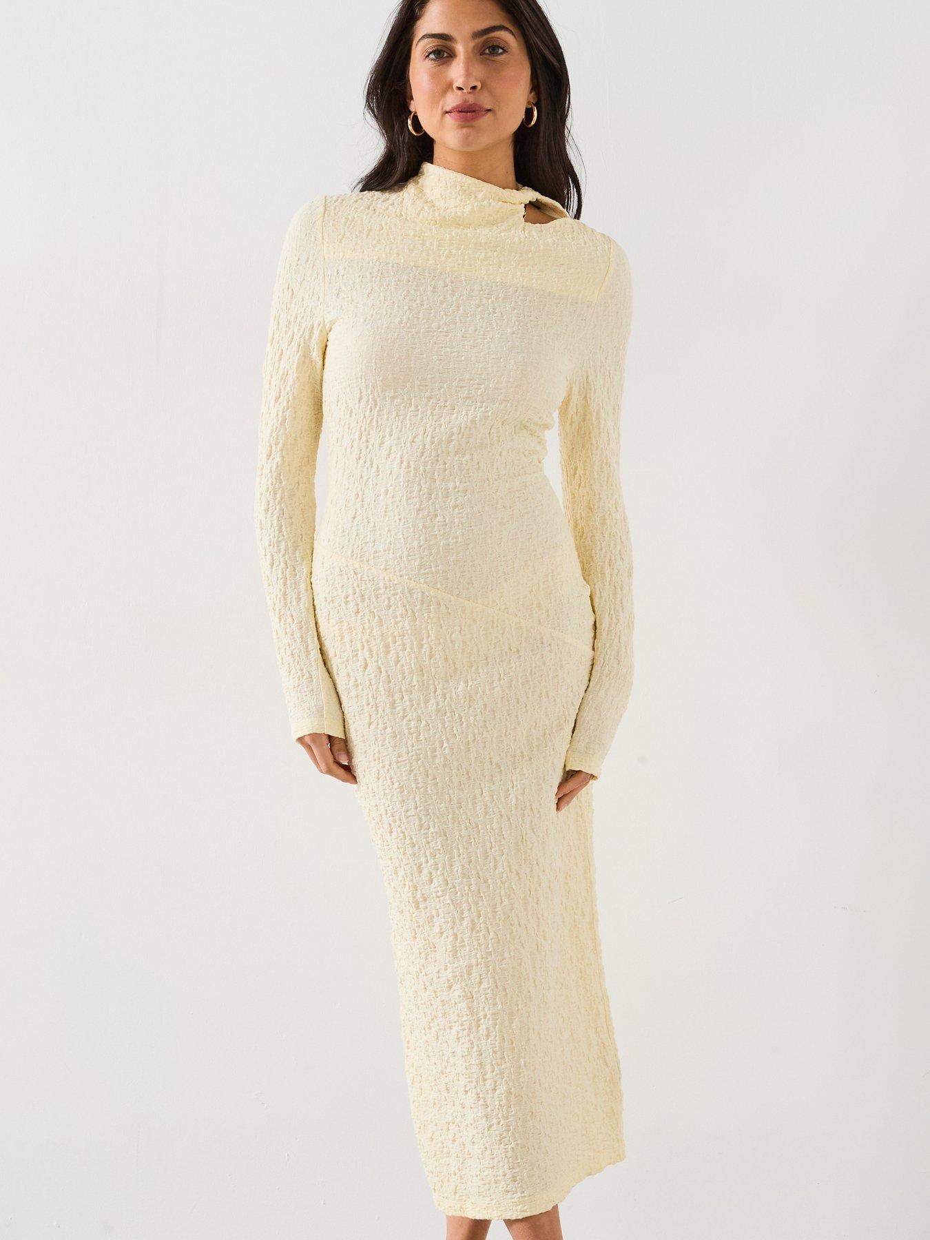  image of v-by-very-textured-cut-out-bodycon-dress-yellow