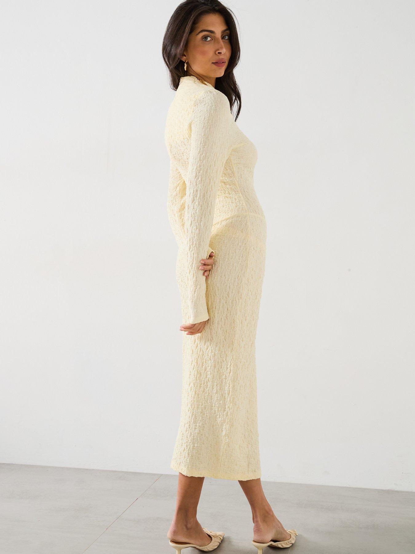 image of v-by-very-textured-cut-out-bodycon-dress-yellow