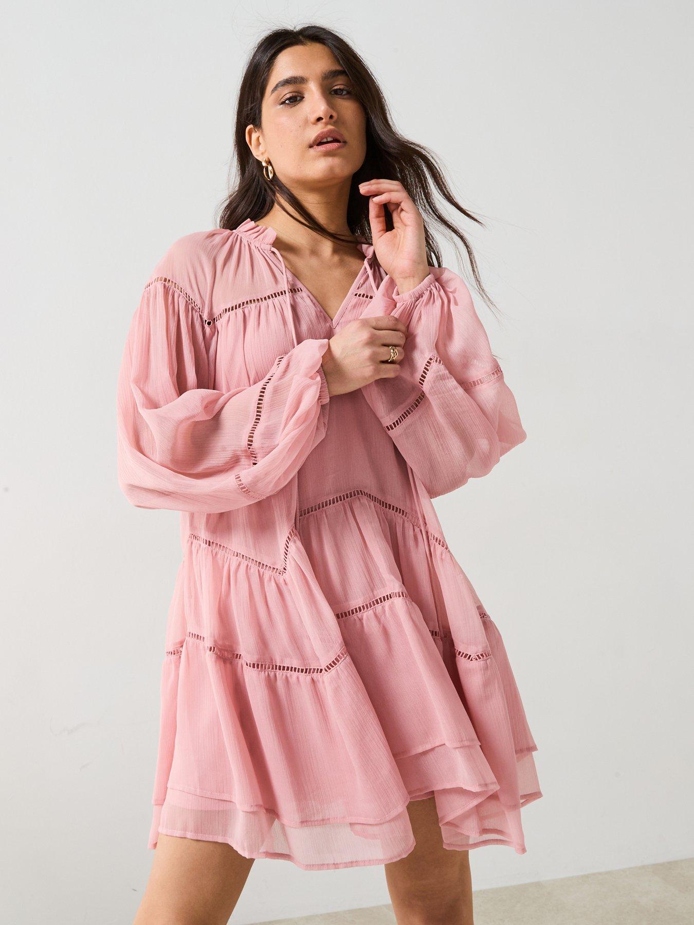 undefined Ladder Trim Smock Mini Dress - Pink