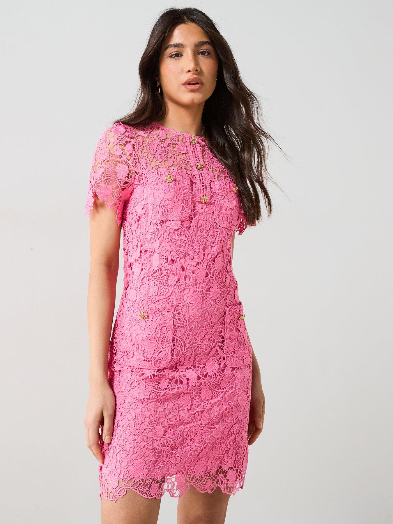 undefined Guipure Lace Shift Dress - Pink