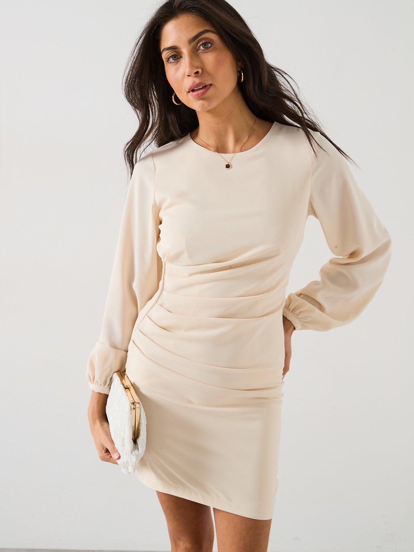 undefined Ruched Side Mini Dress - Cream