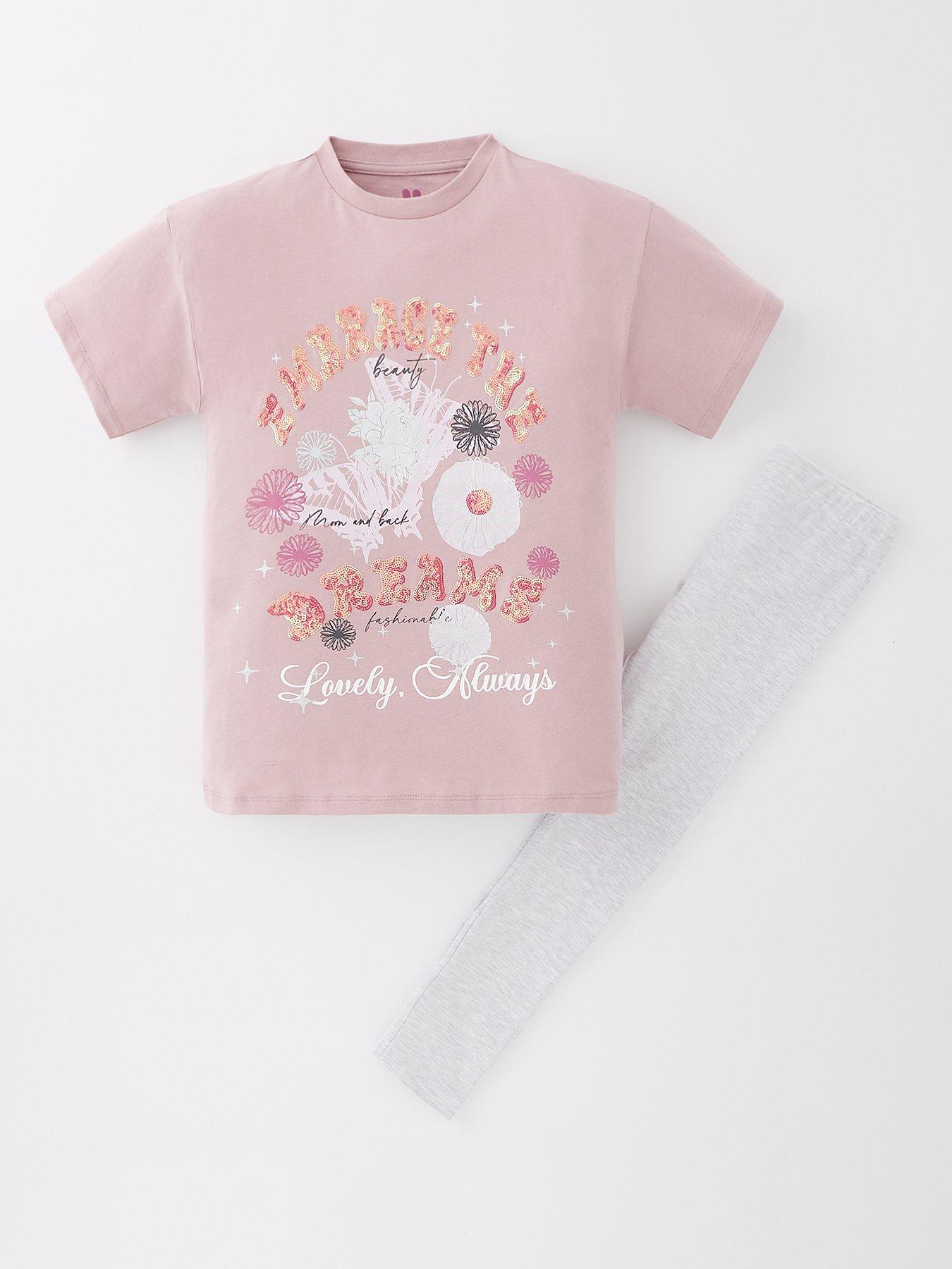  image of v-by-very-girls-embrace-the-dreams-longline-t-shirt-and-legging-set-multi