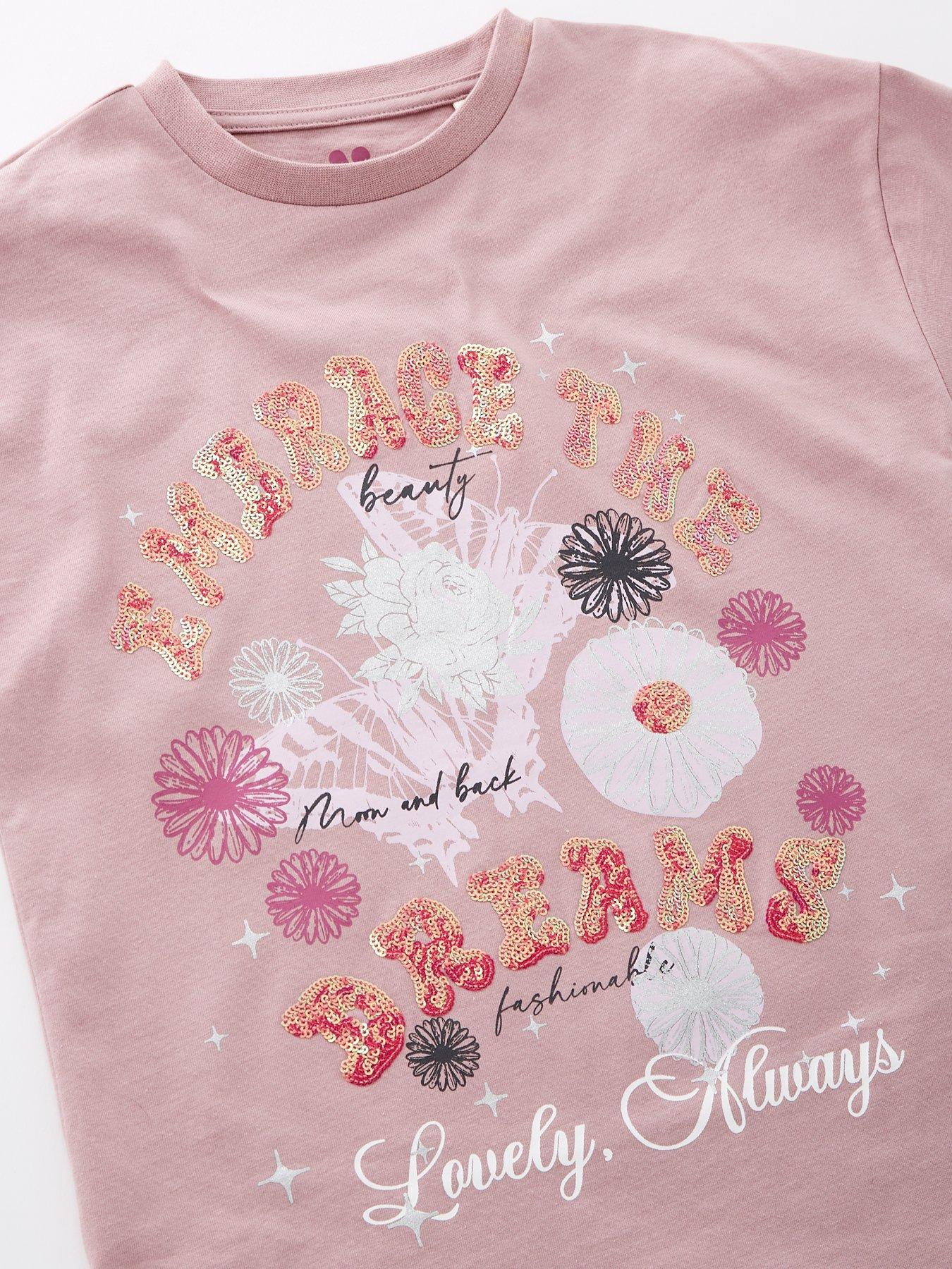  image of v-by-very-girls-embrace-the-dreams-longline-t-shirt-and-legging-set-multi
