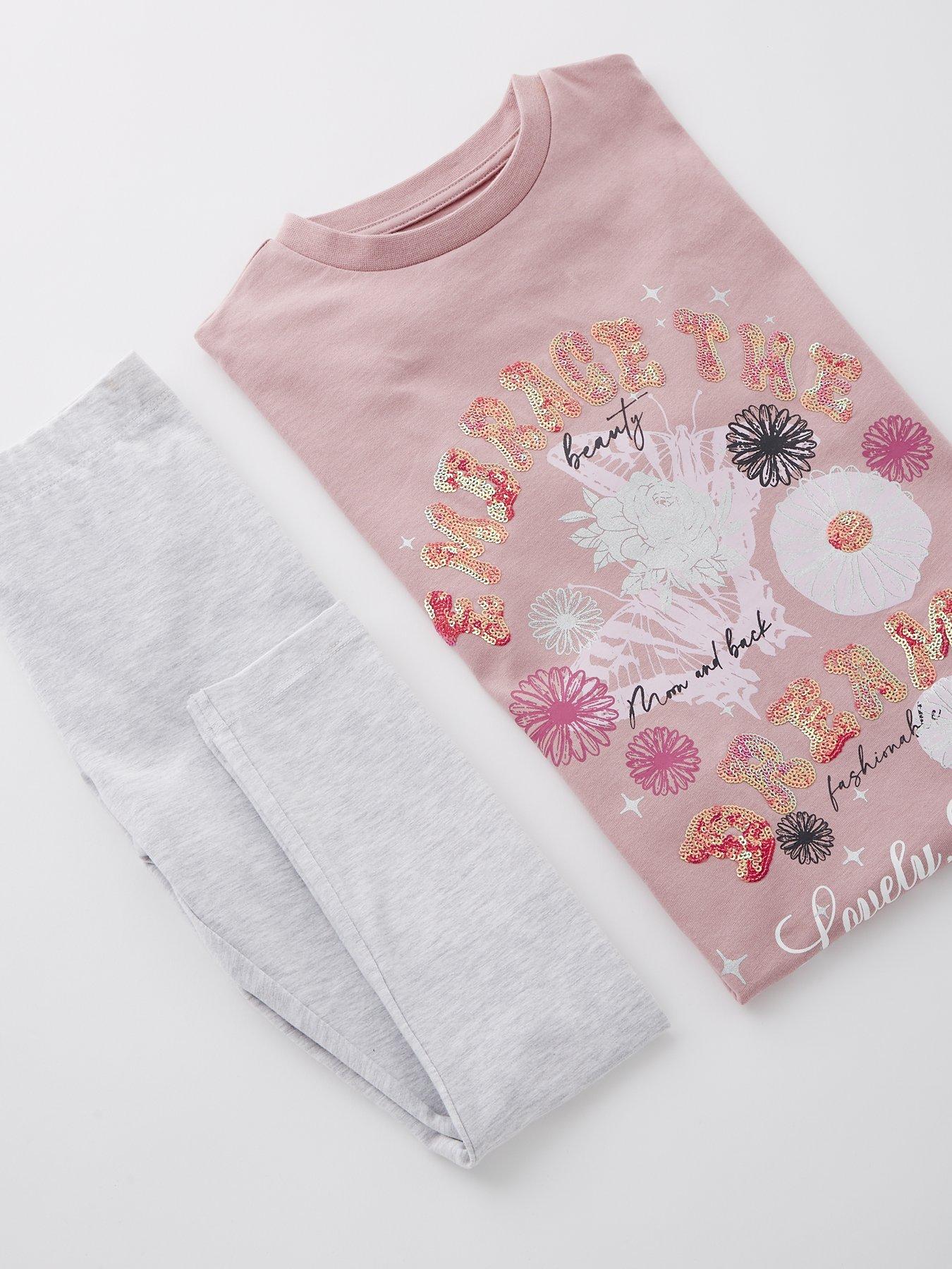  image of v-by-very-girls-embrace-the-dreams-longline-t-shirt-and-legging-set-multi
