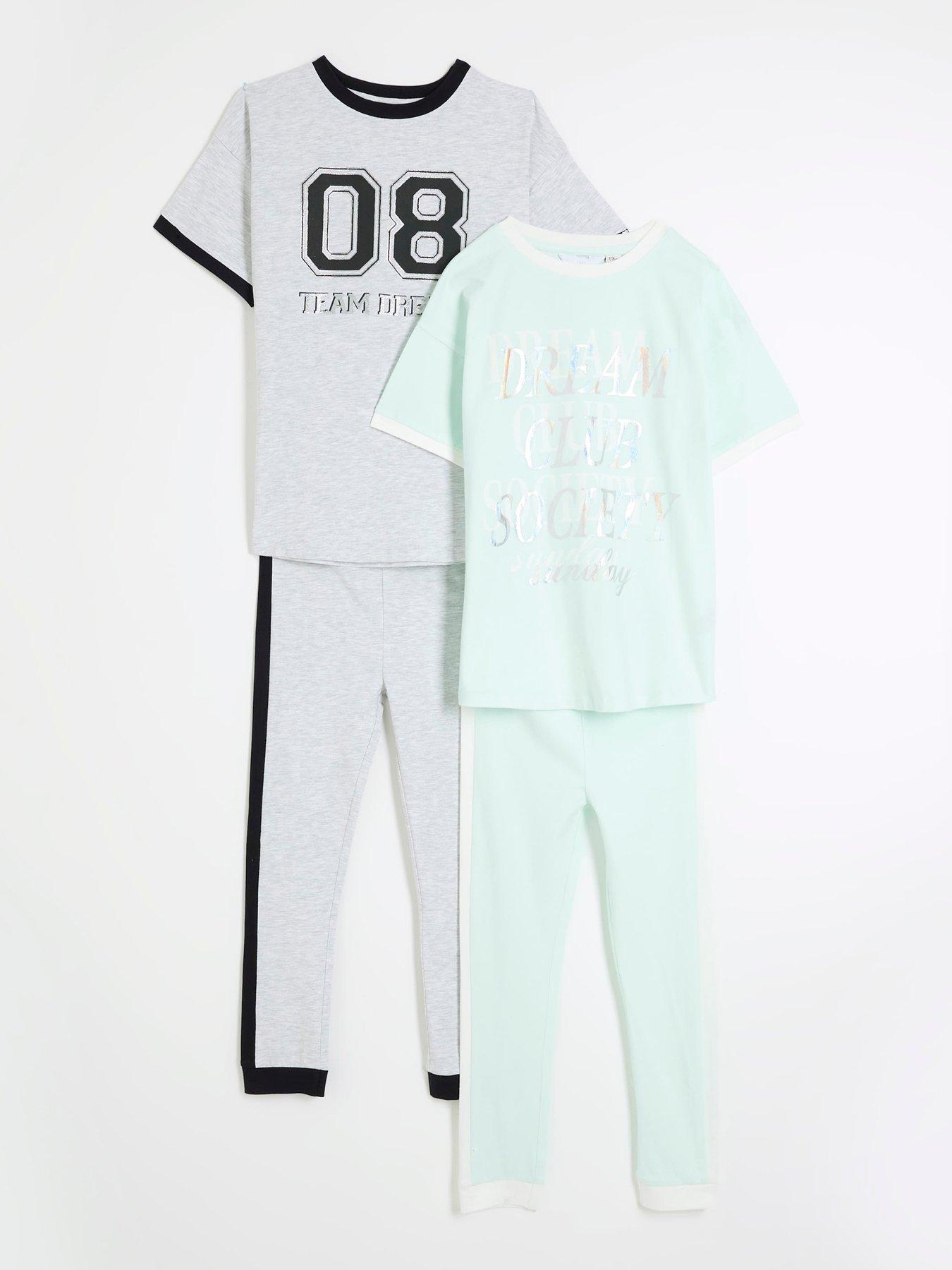  image of river-island-girls-sporty-slogan-pyjama-set-2-pack-blue