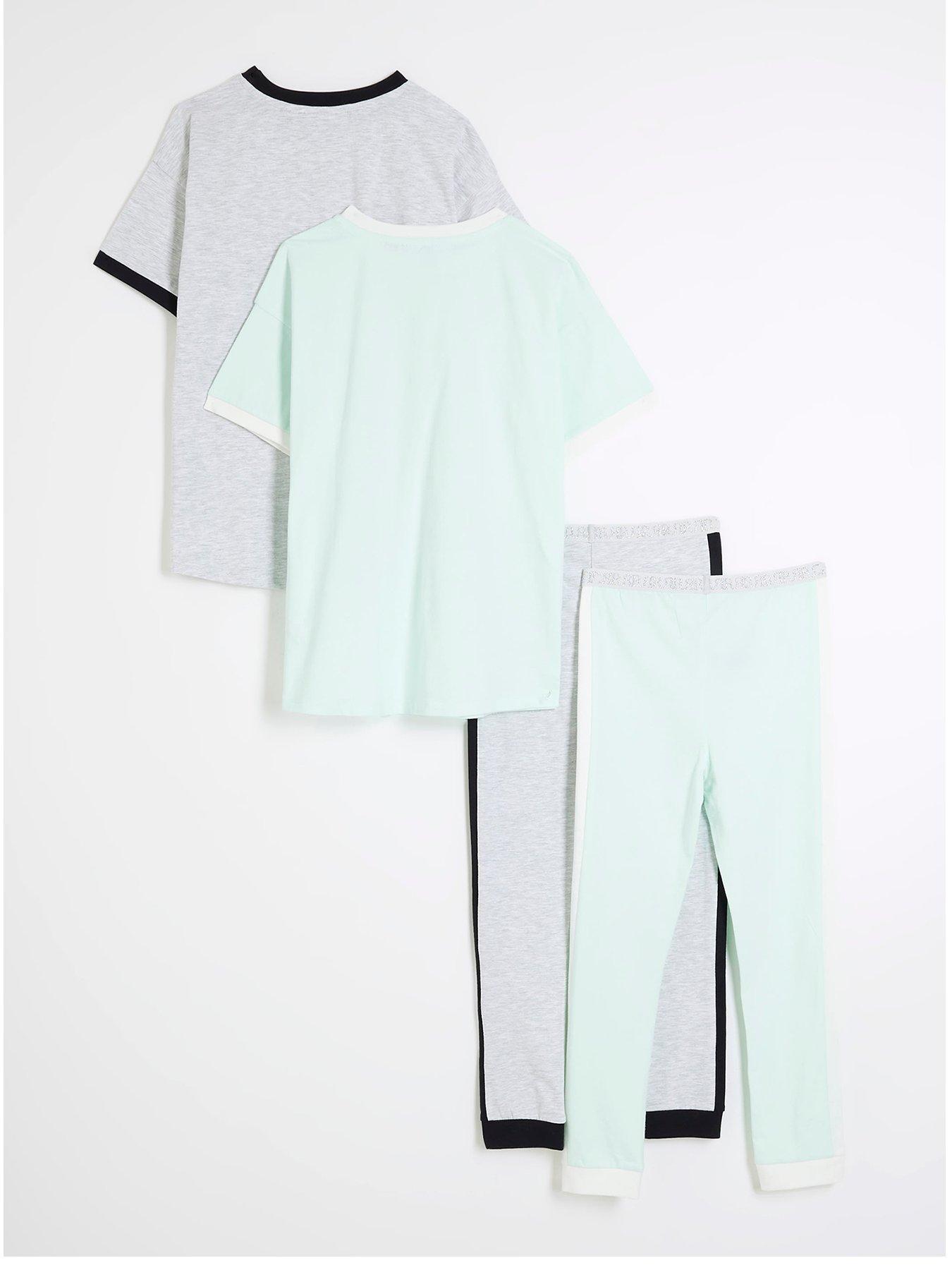  image of river-island-girls-sporty-slogan-pyjama-set-2-pack-blue