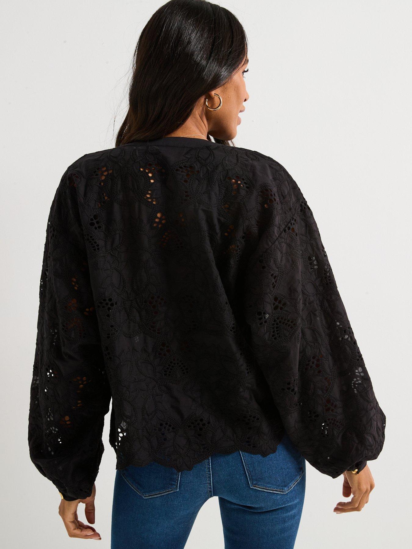  image of v-by-very-premium-guipure-lace-blouse-black