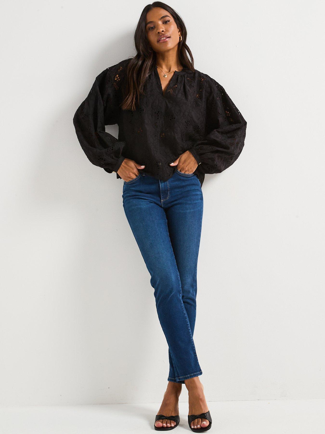  image of v-by-very-premium-guipure-lace-blouse-black