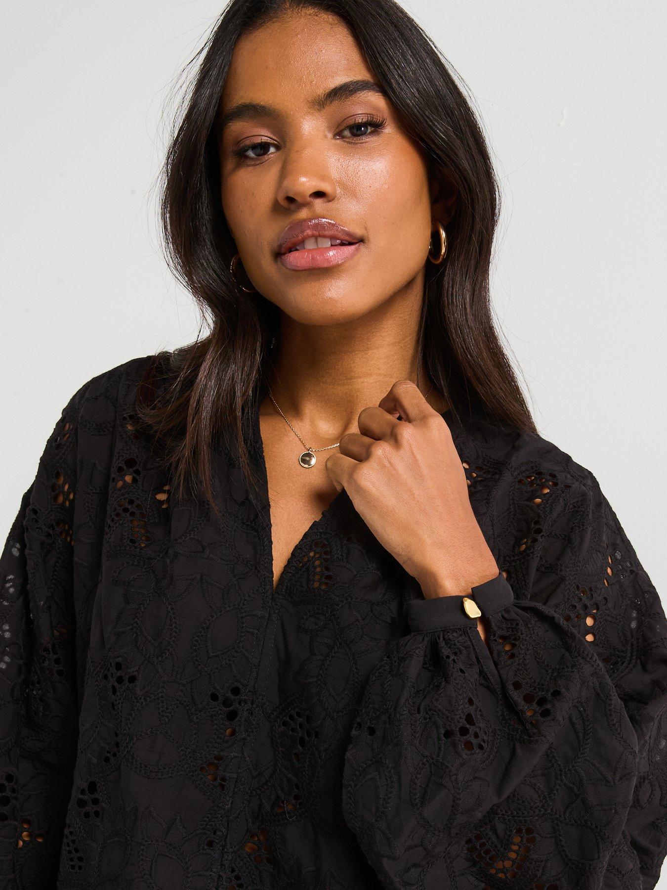  image of v-by-very-premium-guipure-lace-blouse-black
