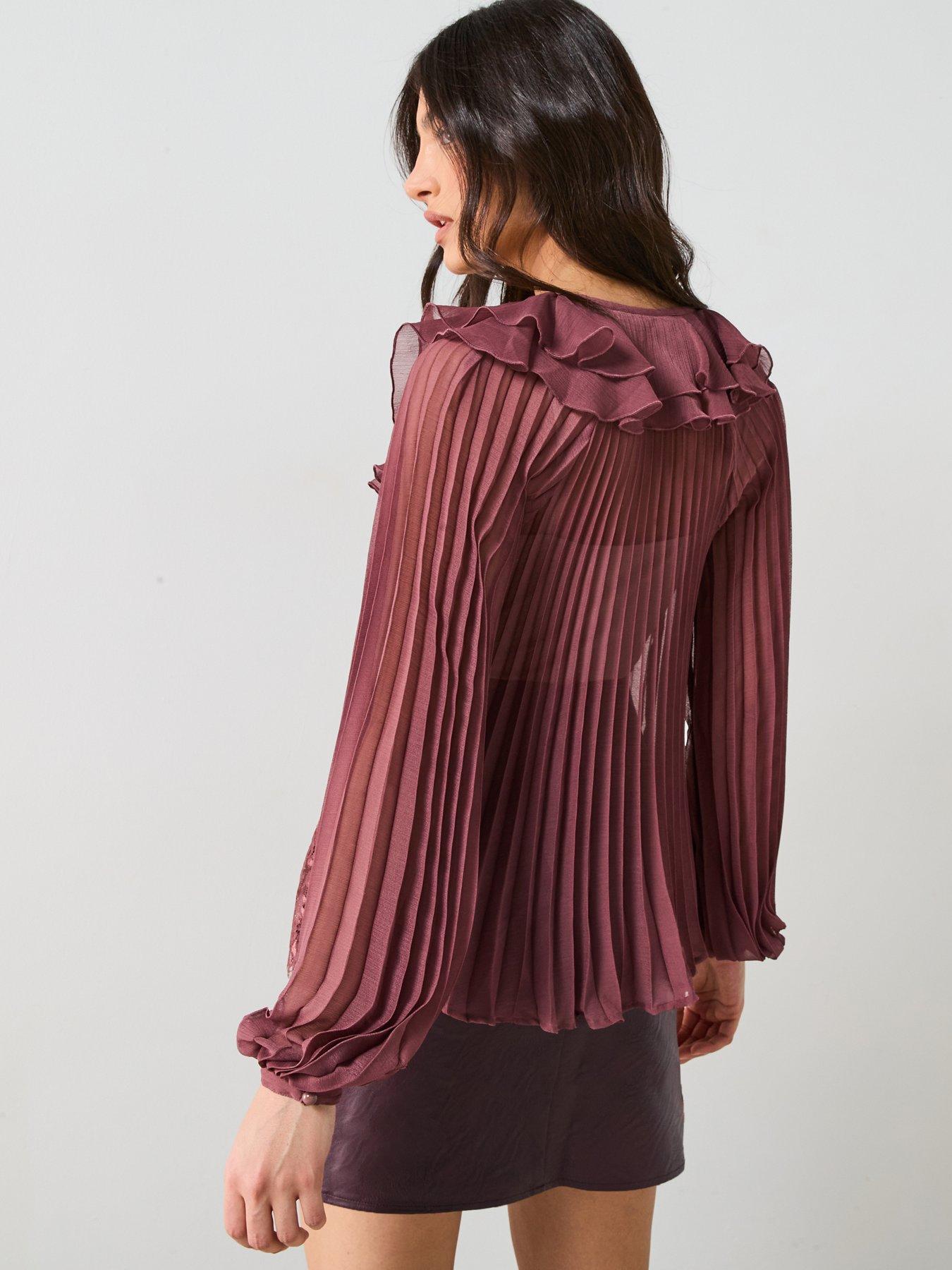  image of v-by-very-lace-hem-pleated-blouse-purple