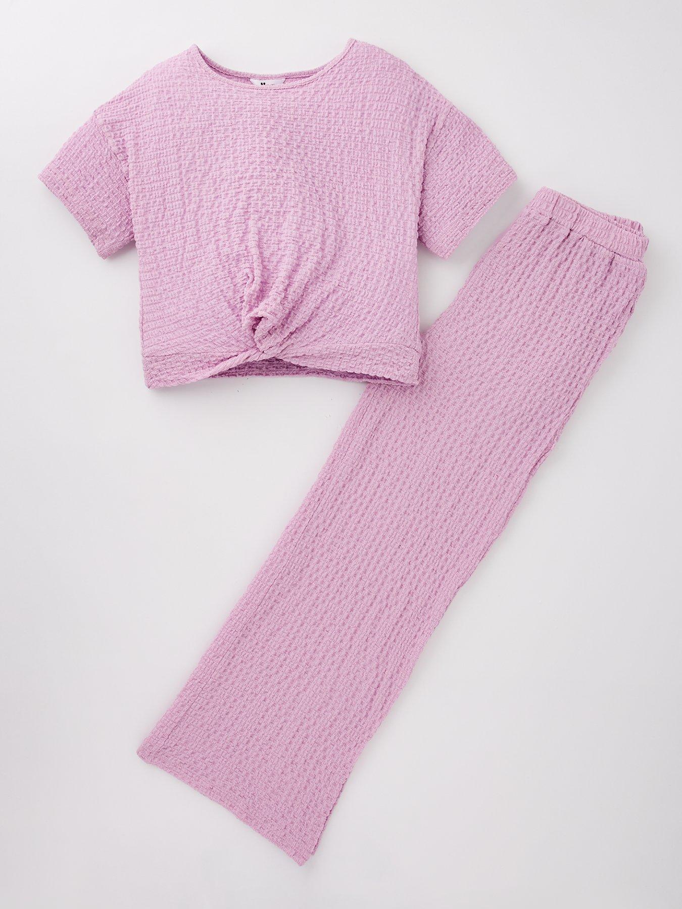  image of v-by-very-girls-textured-top-and-trouser-set-pink