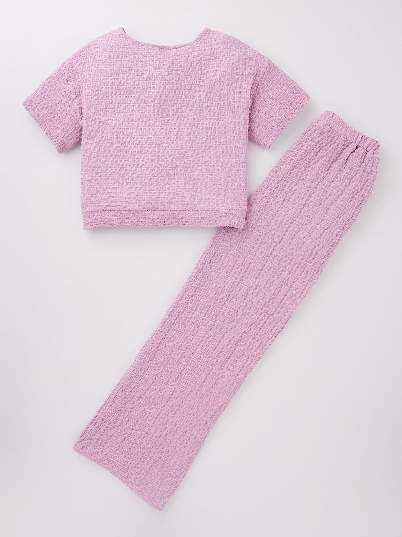  image of v-by-very-girls-textured-top-and-trouser-set-pink