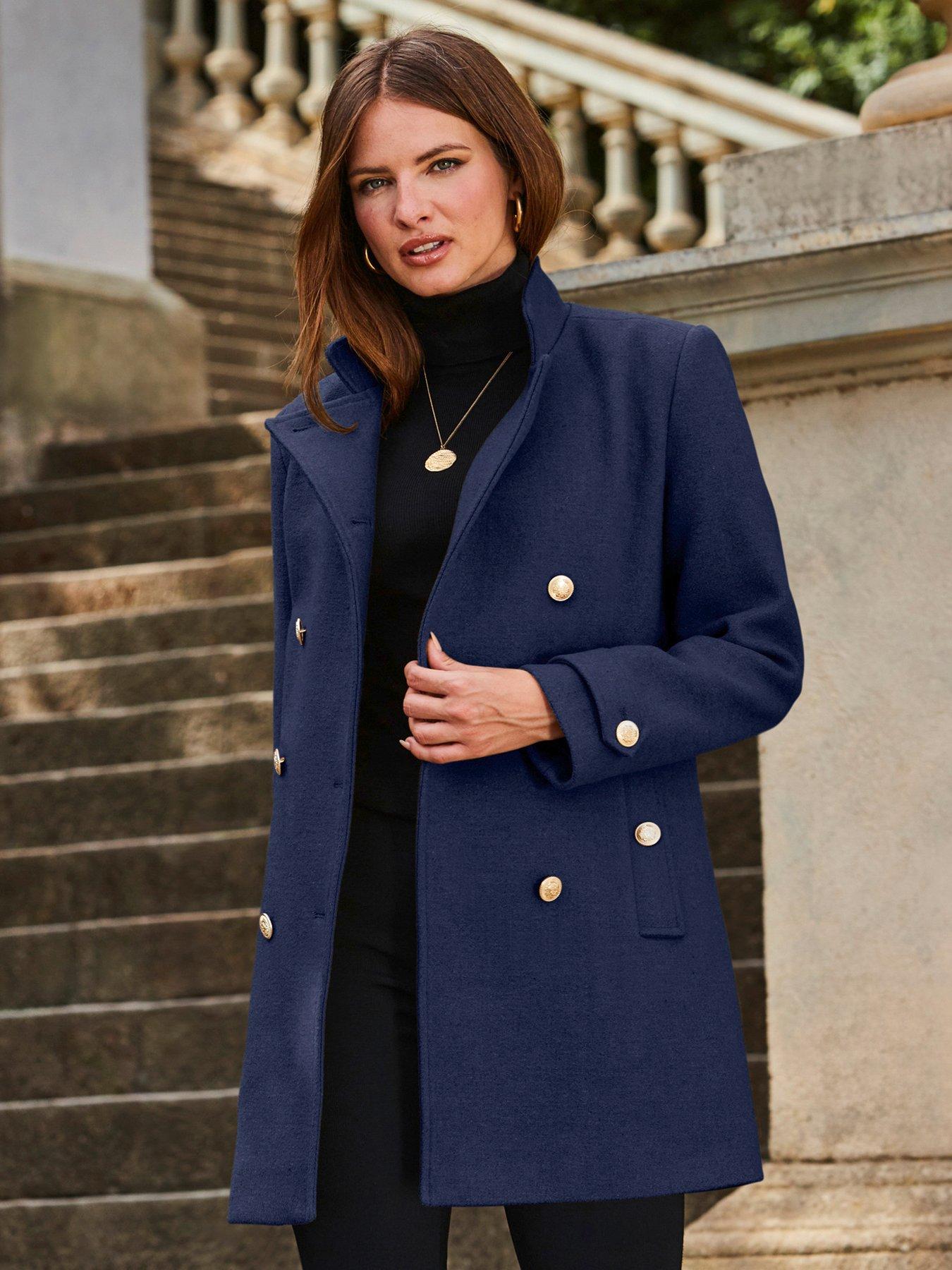 Sosandar Short Peacoat With Gold Buttons Navy Littlewoods